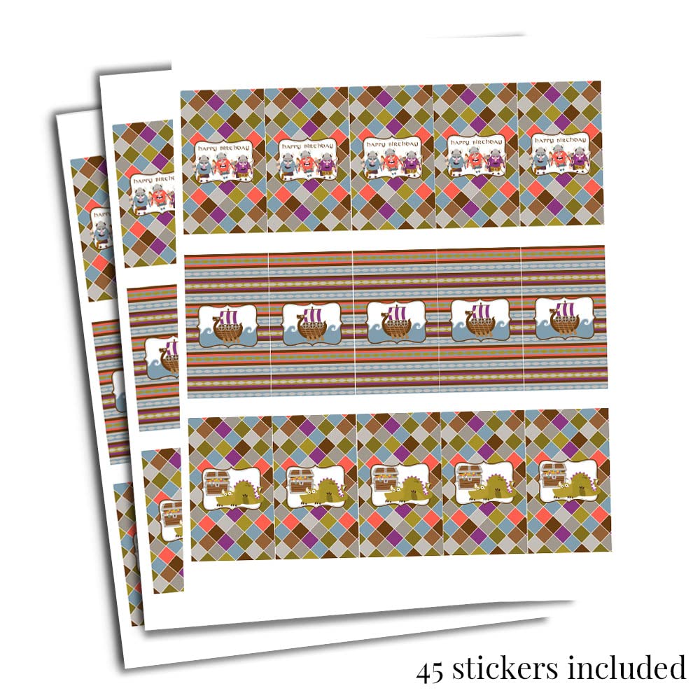 Amanda Creation Calling All Vikings Viking Themed Birthday Party Mini Chocolate Candy Bar Sticker Wrappers, 45 1.4'' X 2.6'' Wra