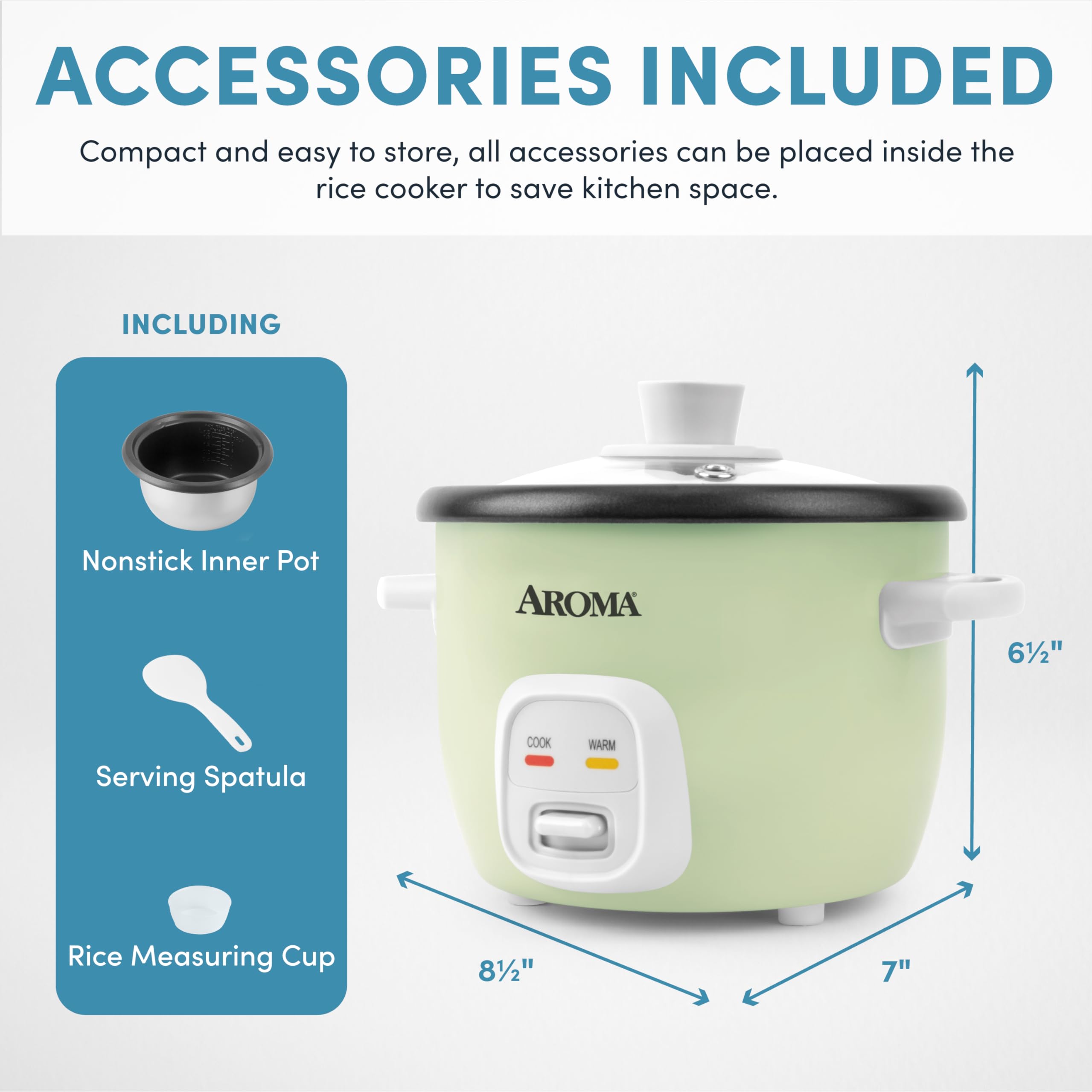 AROMA Mini Rice Cooker, 2-Cup (Uncooked) / 4-Cup (Cooked), Grain Cooker, Soup Maker, Oatmeal Cooker, Auto Keep Warm, 1 Qt, Light