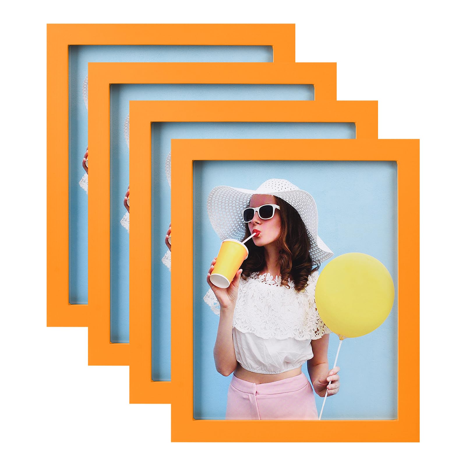 wyooxoo 8x10 Picture Frames Set of 4 Orange Made of Solid Wood Photo Frames Colorful Frame with HD Plexiglass, Wall Mount and Ta