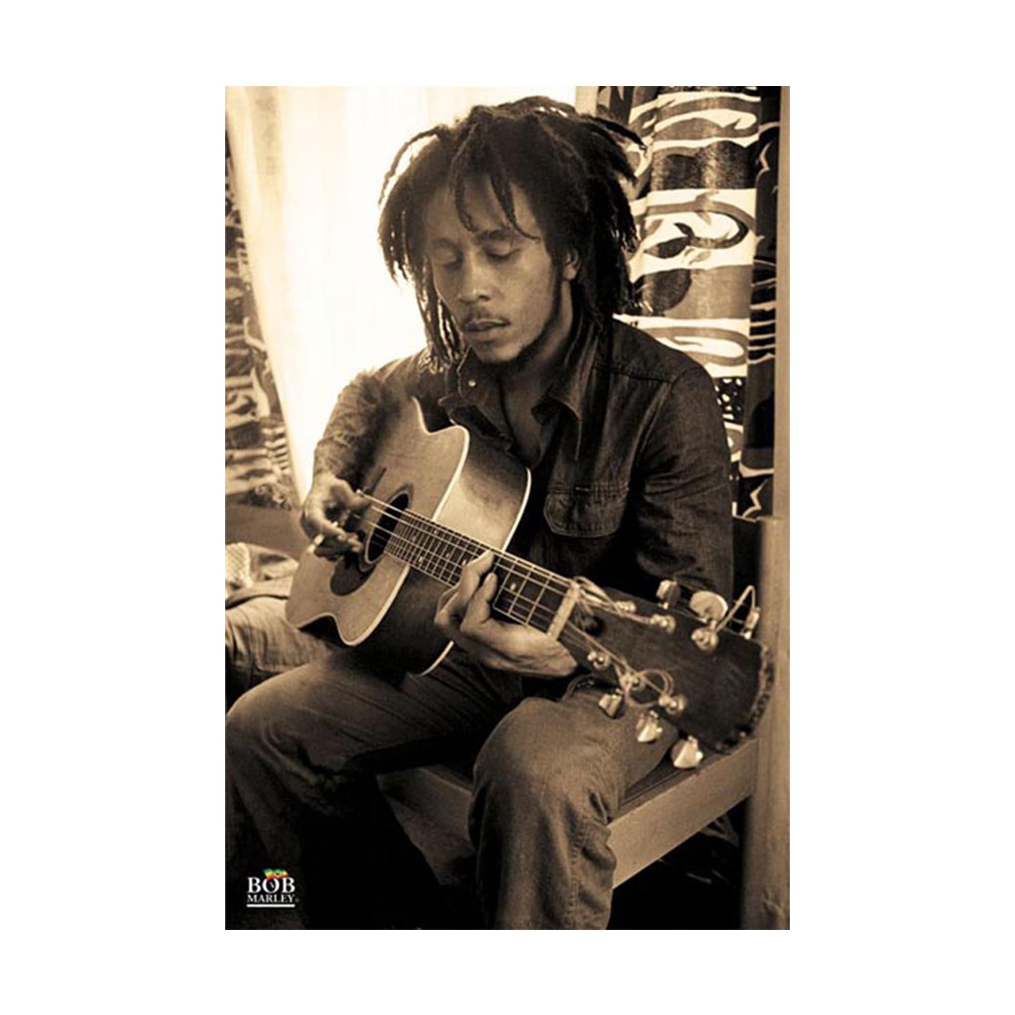 Pyramid America Bob Marley-Playing Guitar in Sepia  Music Poster Print  24 by 36-Inch