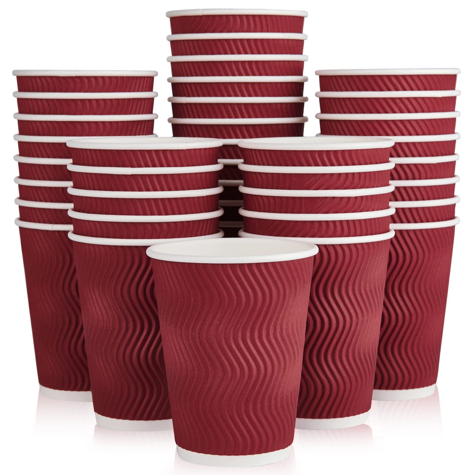 Jollypack 60 Pack Paper Cups, Disposable Coffee Cups 12 Oz, Red Hot Beverage Cups With Insulated Ripple Wall, Paper Ripple Cups