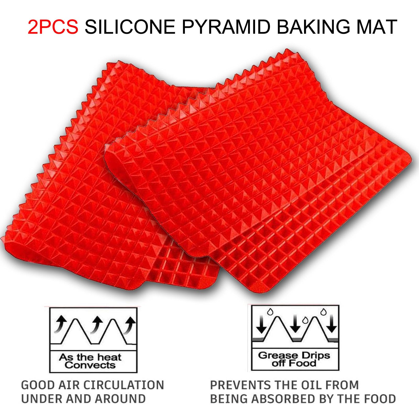 ShangPinFeiLi Silicone Baking Mats 2 Pack - 16"x11", Nonstick Red Cooking Sheets for Baking, Grilling, BBQ, Oven Roasting