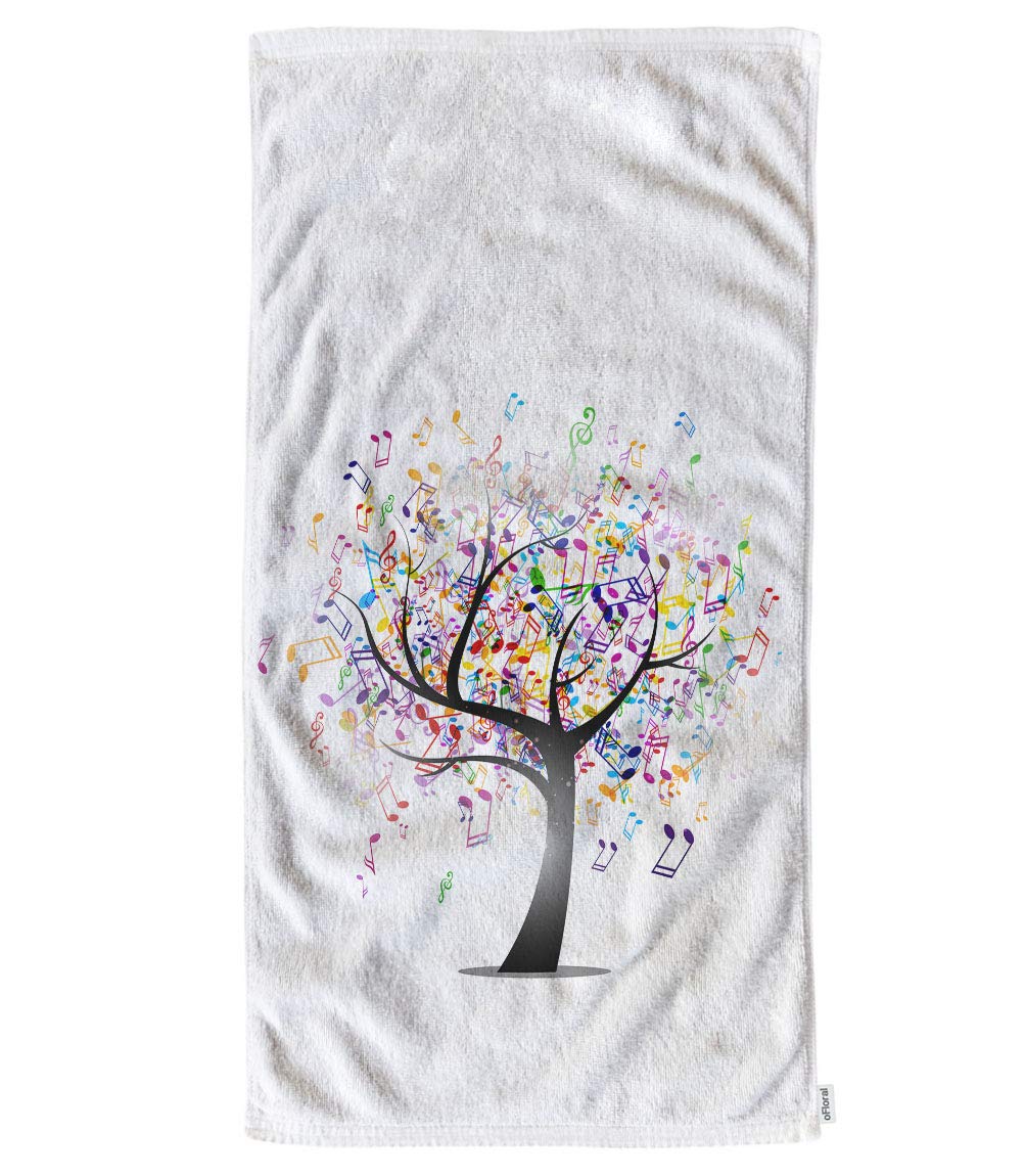 Ofloral Tree Hand Towels Cotton Washcloths,Abstract Music Notes Tree Of Life Comfortable Soft Towels For Bathroom Spa Gym Yoga B
