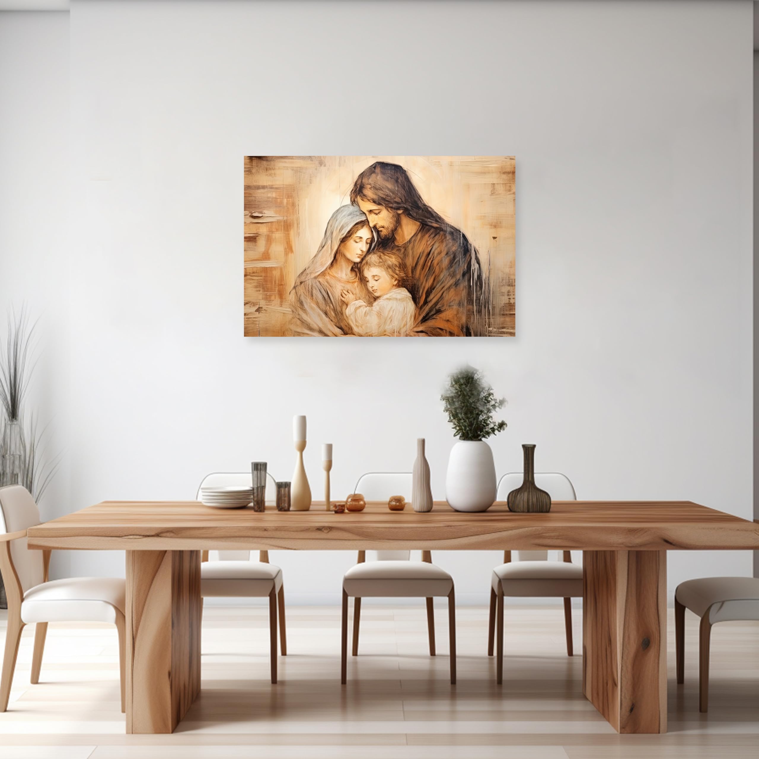 Artzgx Holy Family Picture Virgin Mary And Jesus Canvas Wall Art Catholic Religious Christian Painting For Churches Decor Frame(