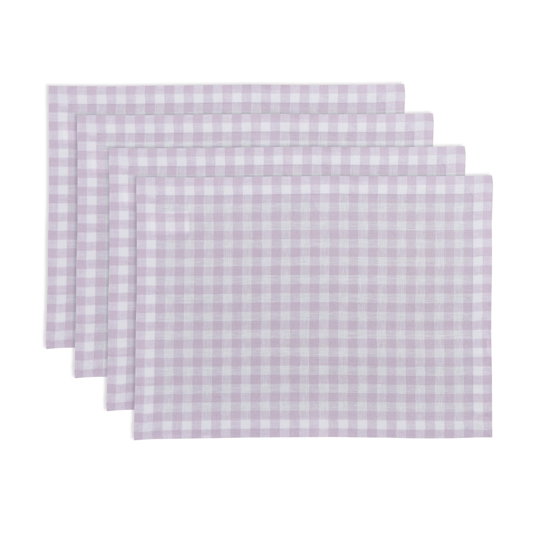 Solino Home Linen Placemats 14 X 19 Inch - 100% Pure Linen Lilac Plaid Cloth Placemats Set Of 4 - Gingham Check, Washable Fabric