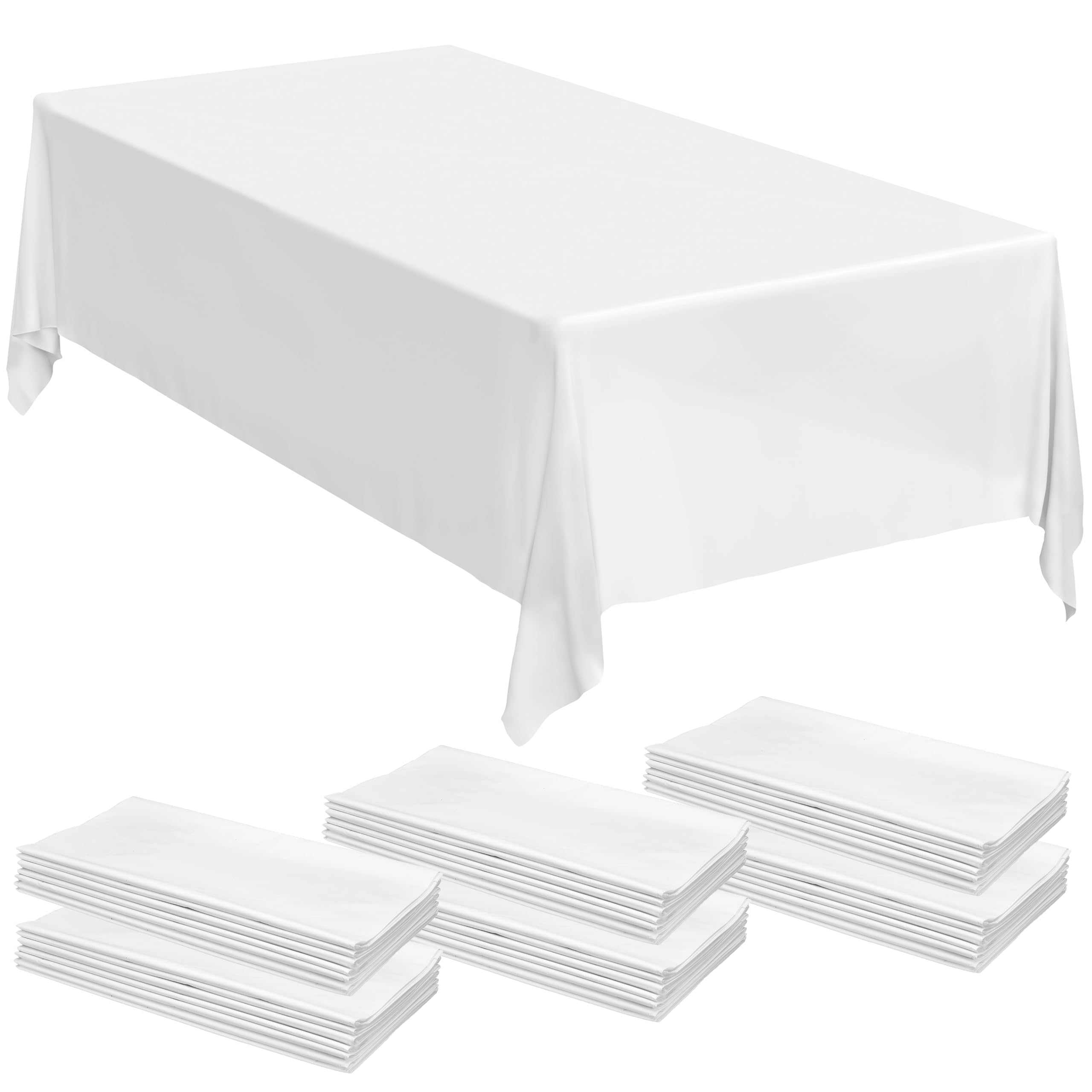 Prestee 48 White Plastic Tablecloth - 108 X 54 Plastic Table Cloths - Disposable Tablecloths, White Tablecloths, Plastic Table C
