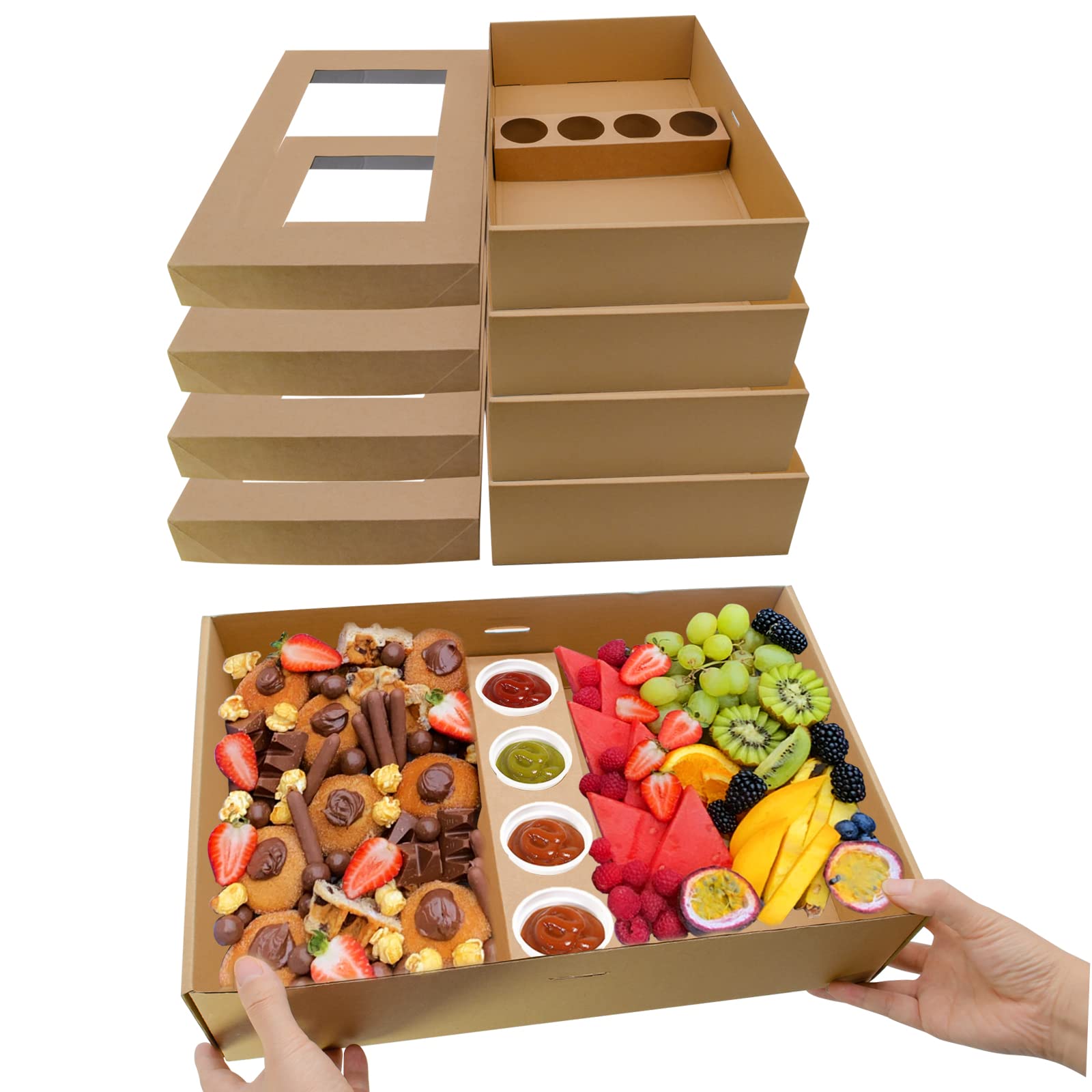 10PK Pastry Box Cardboard Heavy Duty Serving, Outdoor Platter Catering Box w/Window Lid for 5-8 People To Go, Stably Filled Deli