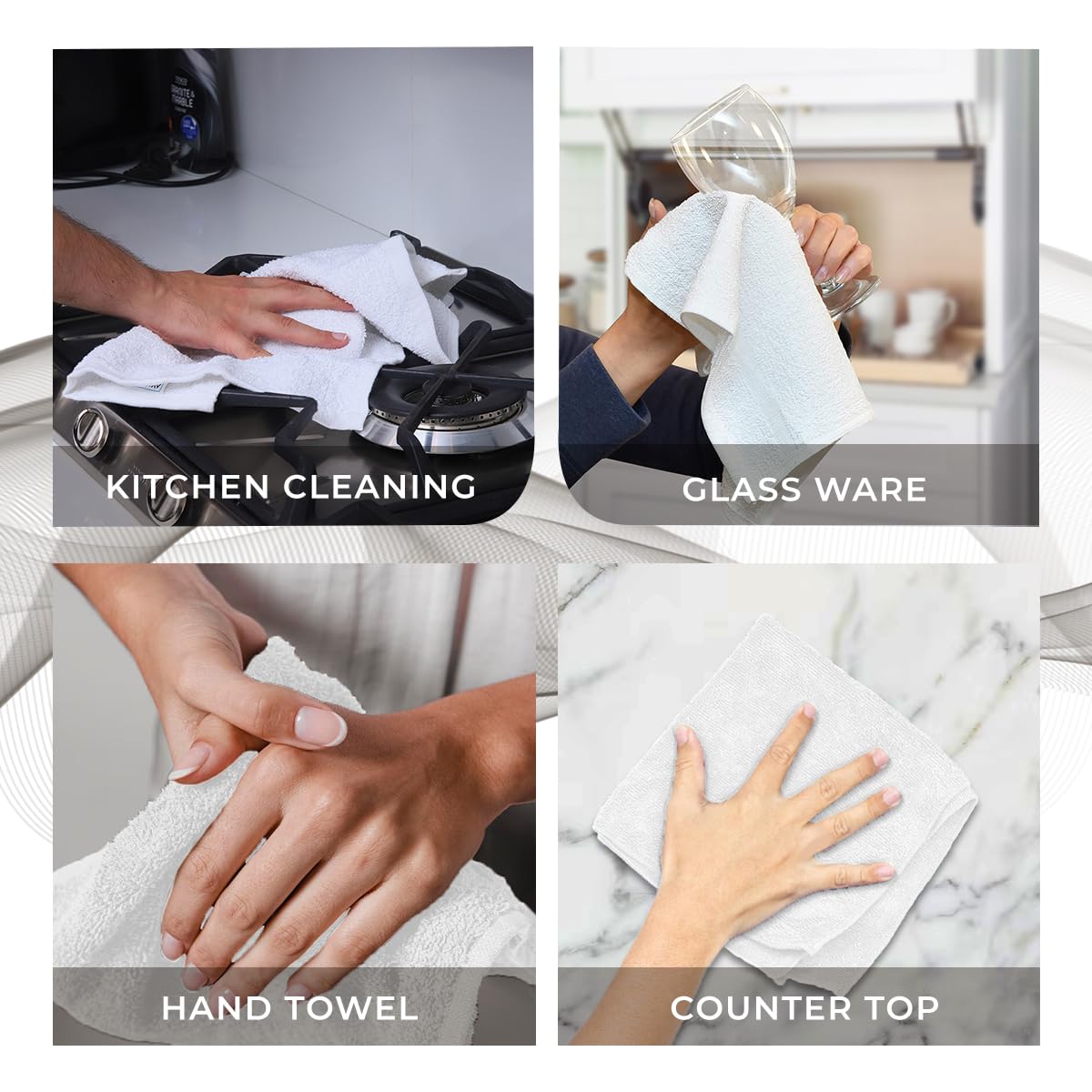 Avalon Towels Cotton Washcloths-(Value Pack of 36) Size 12x12 Inches  Premium Ring Spun Cotton  Absorbent  Soft Face Towels  Gym Towels  Hotel and Spa Quality  Reusable Fingertip Towels (White)