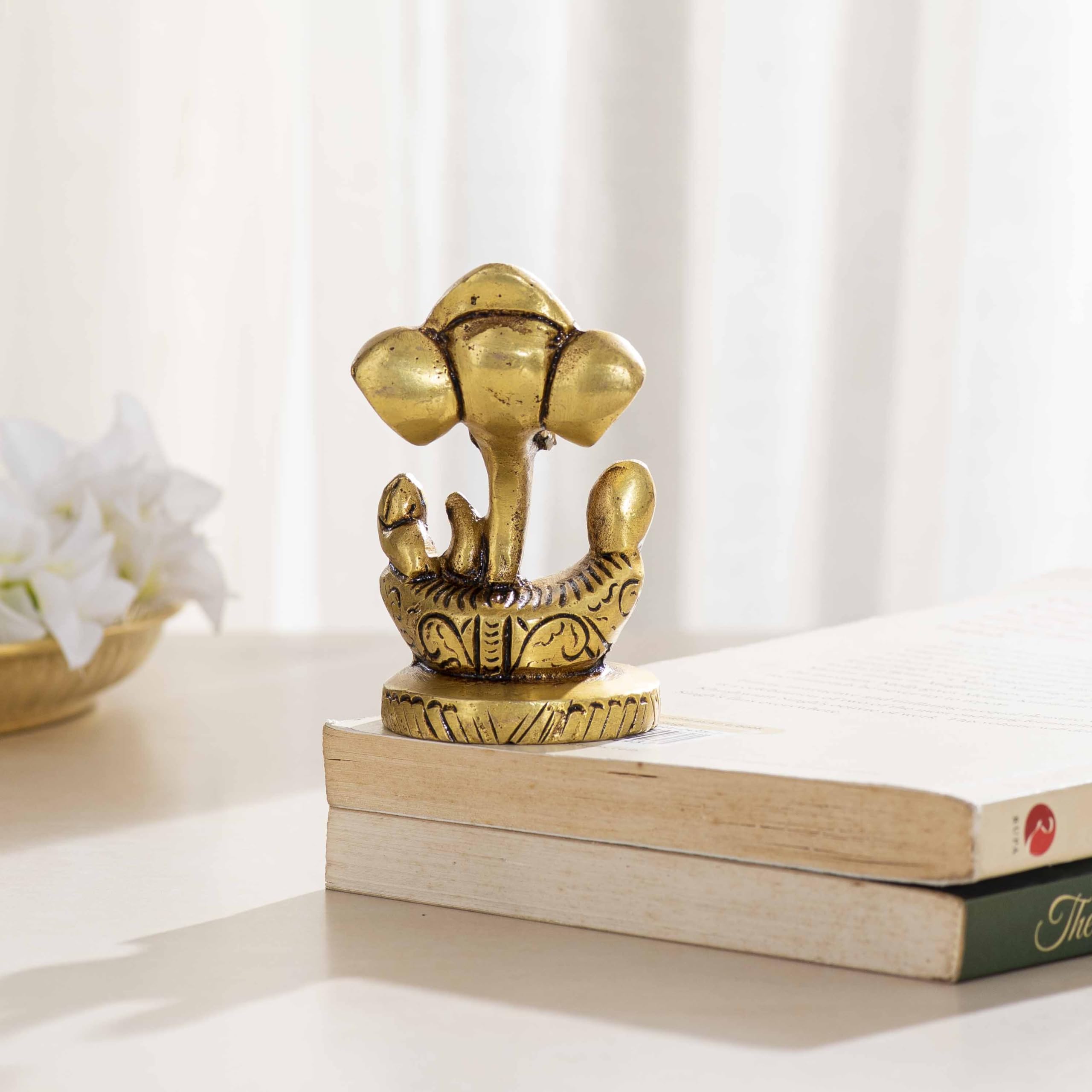 Darbar Craft 100% Pure Brass | Lord Ganesha Idol | Modern Ganesha Idol For Home And Office | Yellow Antique Finish