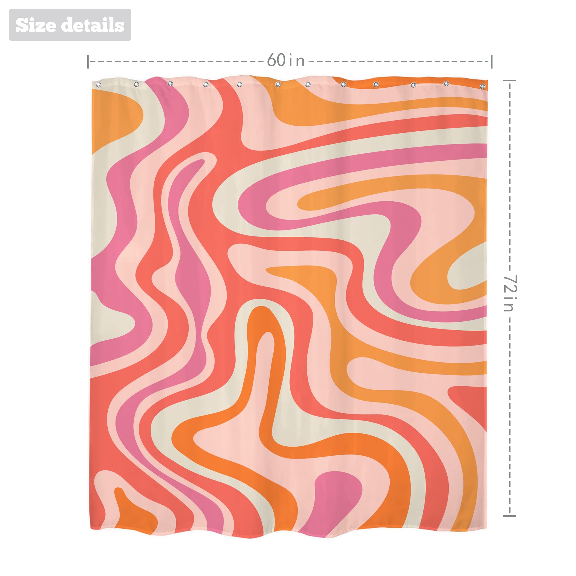 Lightinhome Abstract Pink Shower Curtain 60Wx72H Inches, Retro Orange Shower Curtain, Groovy Aesthetic Cute 70S Retro Spiral Swi