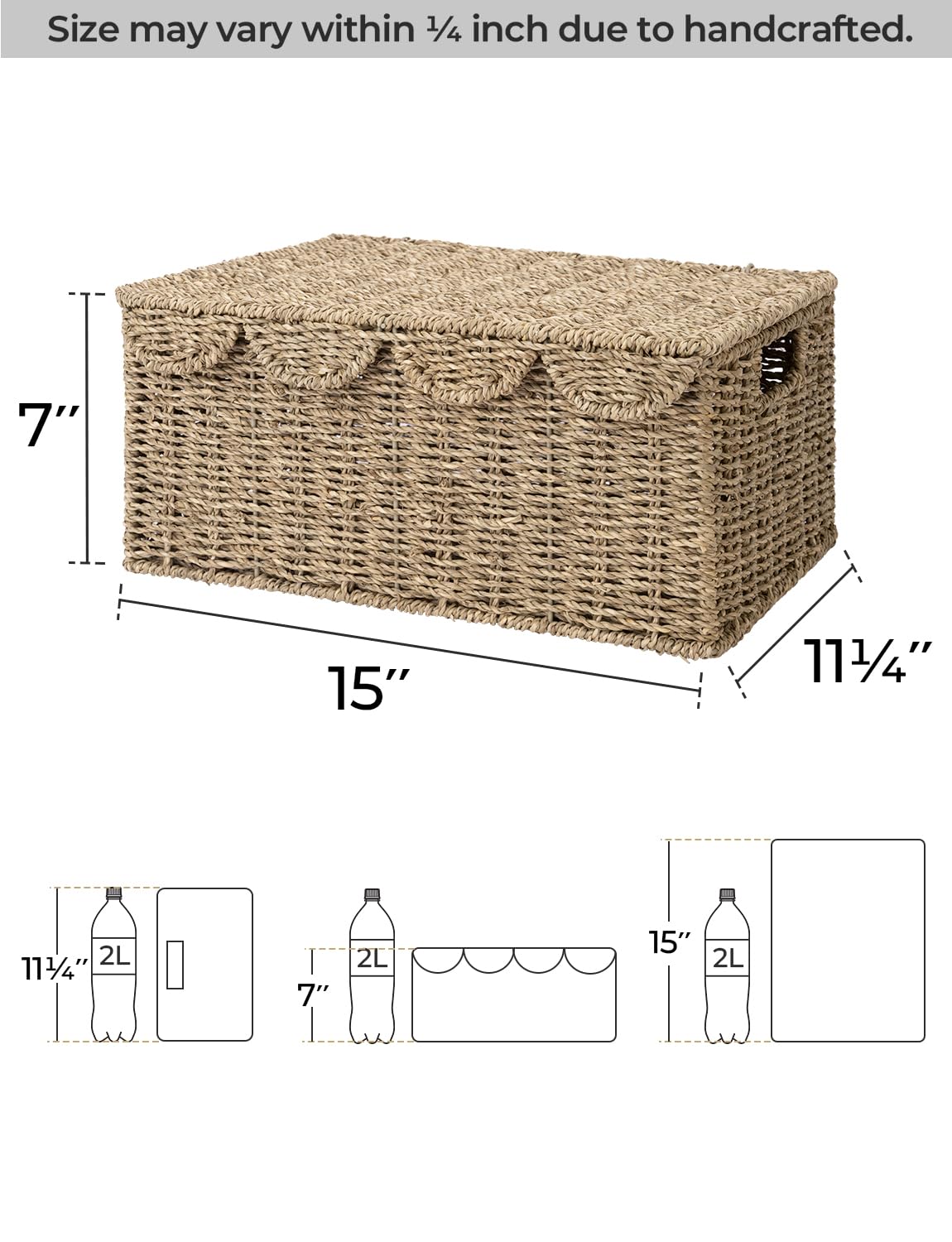 Storageworks Scalloped Edge Wicker Basket With Lid, Wicker Storage Basket With Built-In Handles, Handwoven Basket For D  Cor, Na