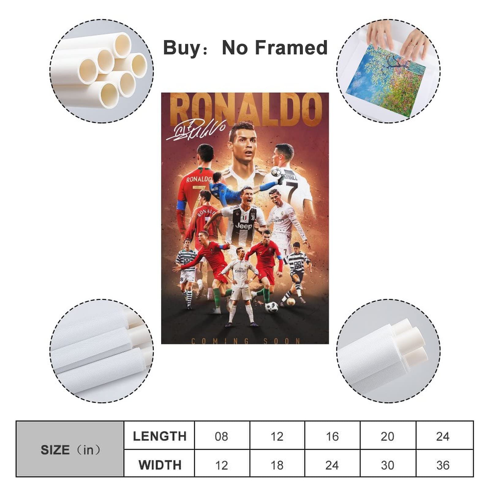 Cristiano Ronaldo Poster 2 Wall Art Canvas Print Poster Home Bathroom Bedroom Office Living Room Decor Canvas Poster Unframe: 12