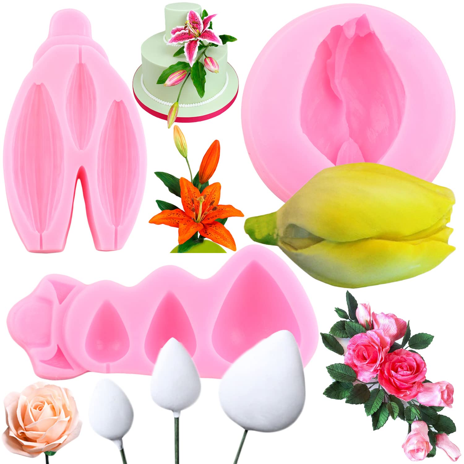 Mujiang Rose Cones Thorn Silicone Molds Lily Buds Fondant Mold For Flower Cake Decoration Cupcake Topper Candy Resin Clay Chocol