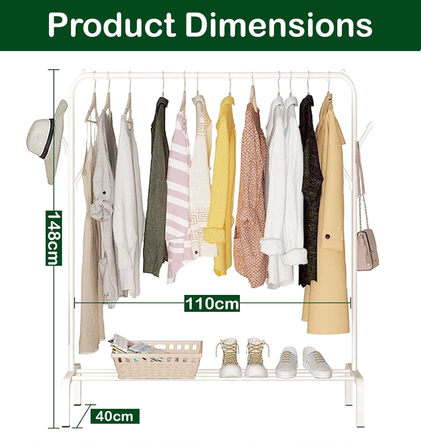 Lukzer Single Pole Coat Hanger/Cloth Stand/Garment Stand With Bottom Shelves - Metal Garment Rack For Organized Storage 4 Hook (