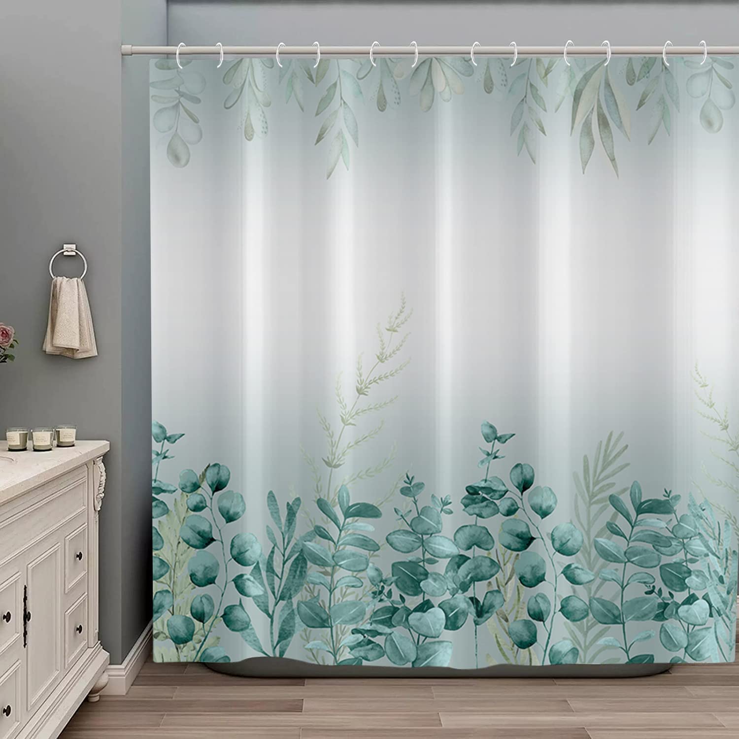 Gcirec Spring Eucalyptus Shower Curtain, Sage Green Botanical Tropical Leaves Plants Bathroom Curtain For Bathtub Decor Waterpro