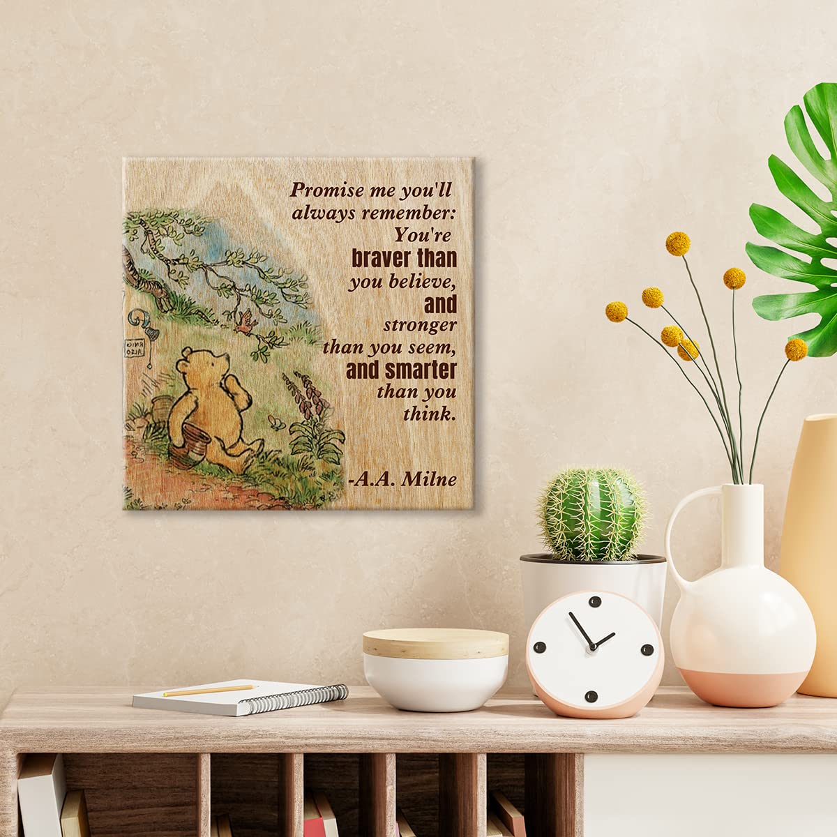 Winnie The Pooh Wall Art Decor Remember You'Re Braver Than You Believe Quote Canvas Painting Pictures Framed Canvas Print Sign A