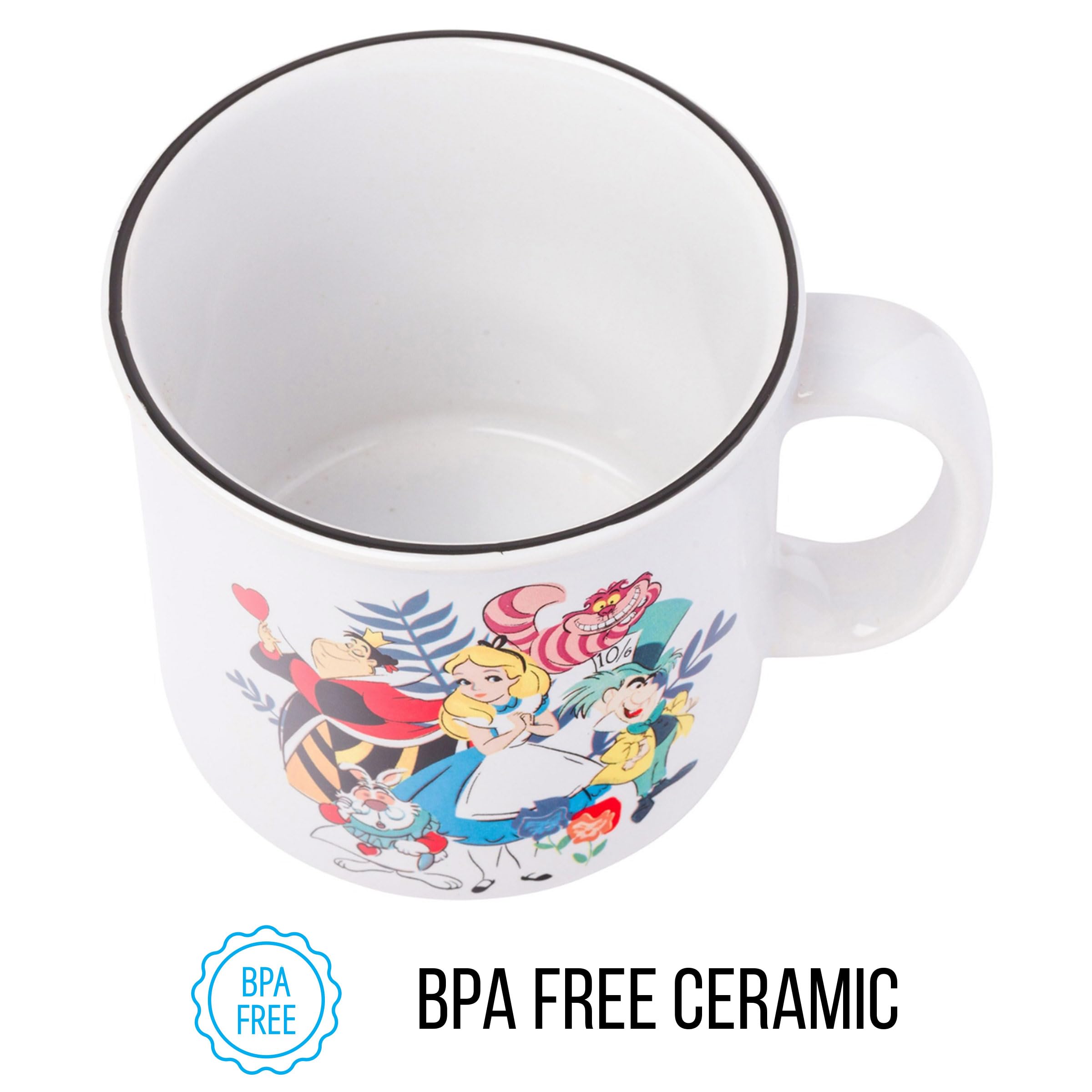 Silver Buffalo Disney Alice in Wonderland Featuring Queen of Hearts, Cheshire Cat, Mad Hatter, and White Rabbit Ceramic Camper M
