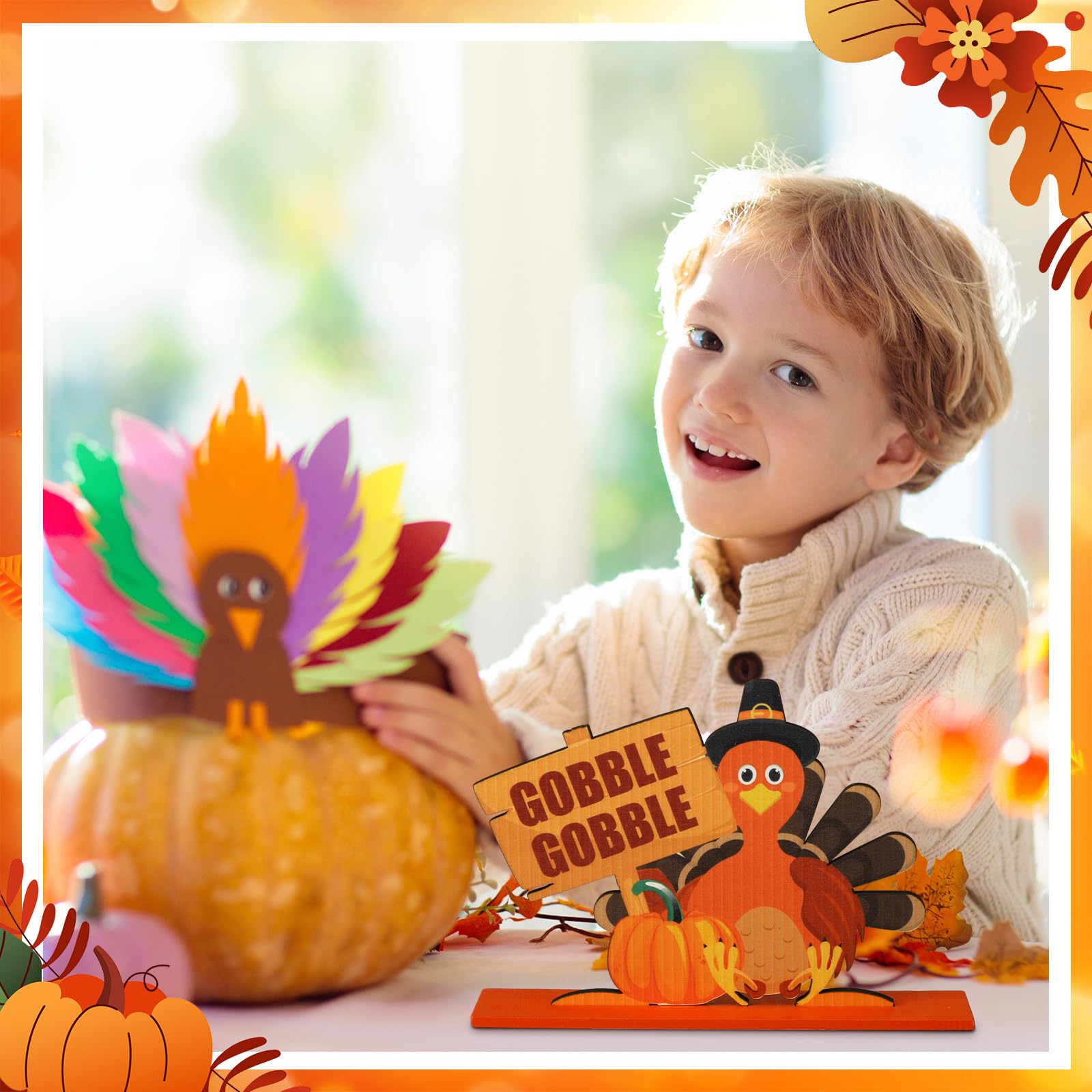 Hoolerry 6 Pcs Thanksgiving Table Decoration Wooden Centerpiece Happy Thanksgiving Table Centerpiece Wood Gobble Turkey Gnomes P