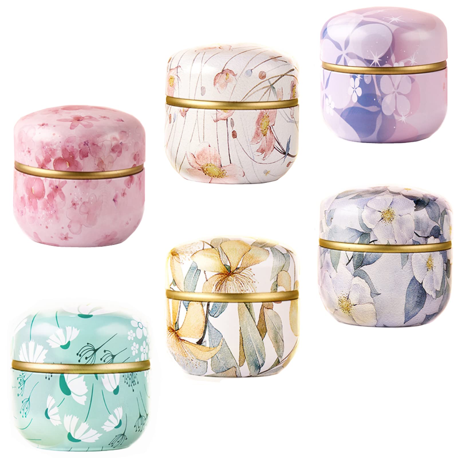 Han Sheng 6 Pcs Tea Storage Containers Tea Tins Coffee Tins Food Storage Container For Tea Coffee Herb Candy Chocolate Sugar Spi