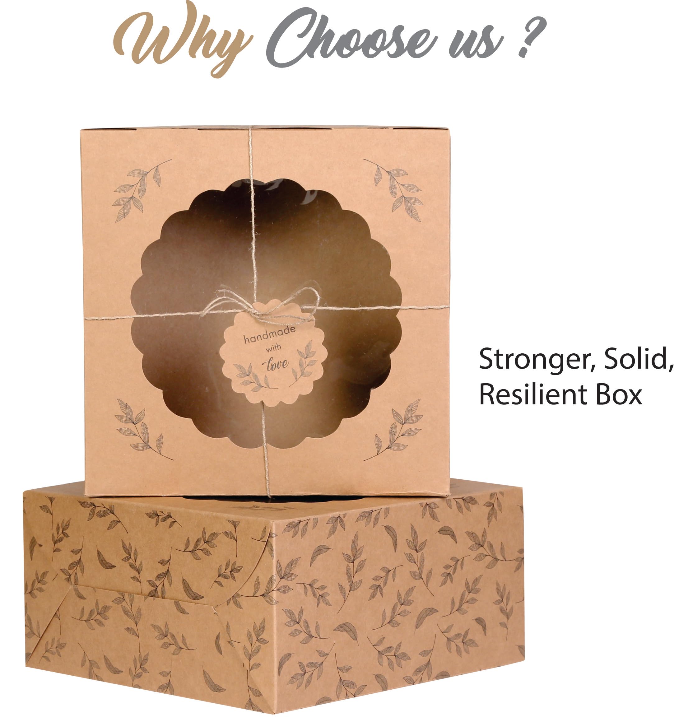Mudrit Kraft Cake Boxes With Window (10Pcs) - Brown Bakery Boxes For Cakes, Donuts, Pie, Cookies, Cupcakes, Chocolates, Desserts