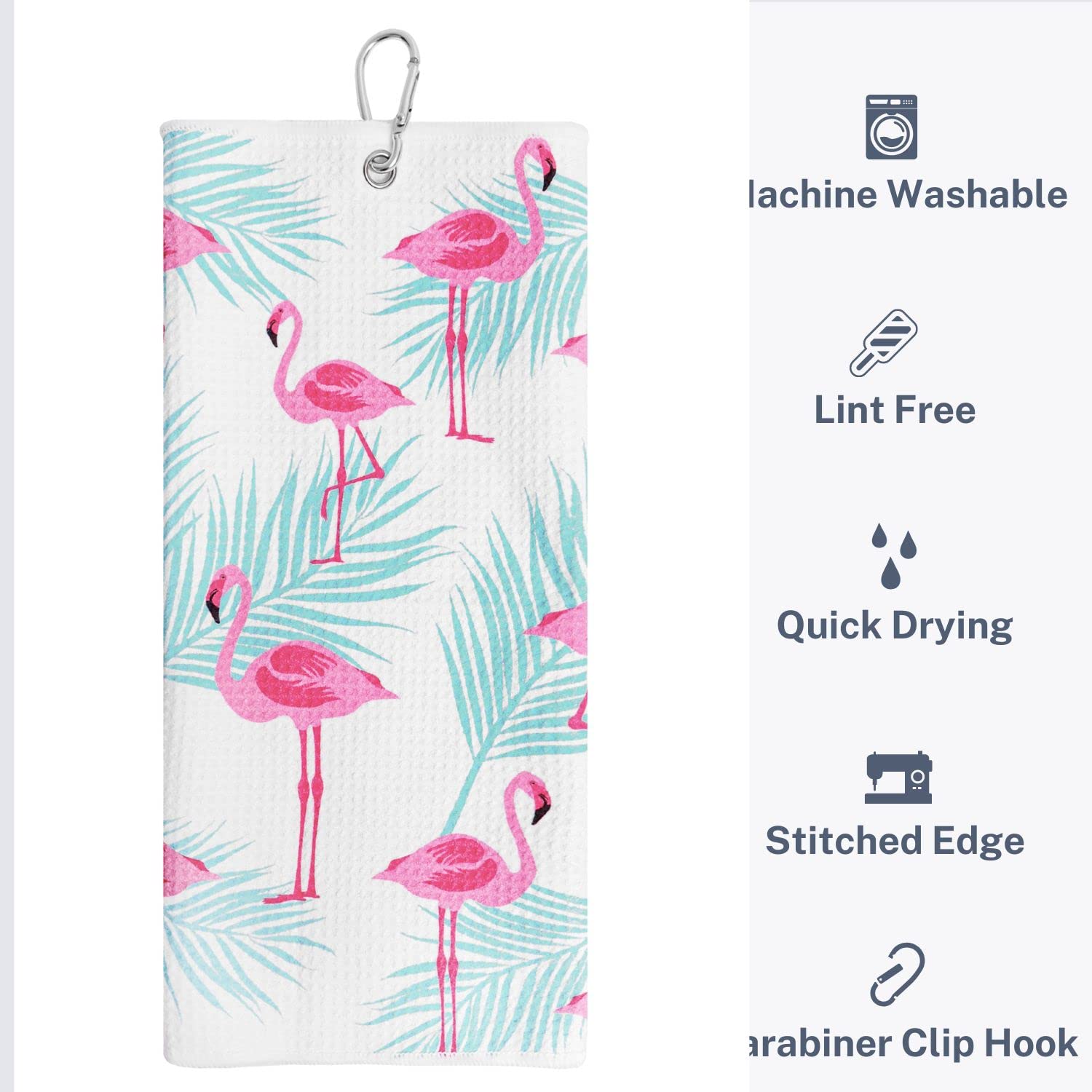 Flamingo Tropics Golf Towel with Clip for Women and Men  Microfiber Waffle and Ball Towels  Set of 2