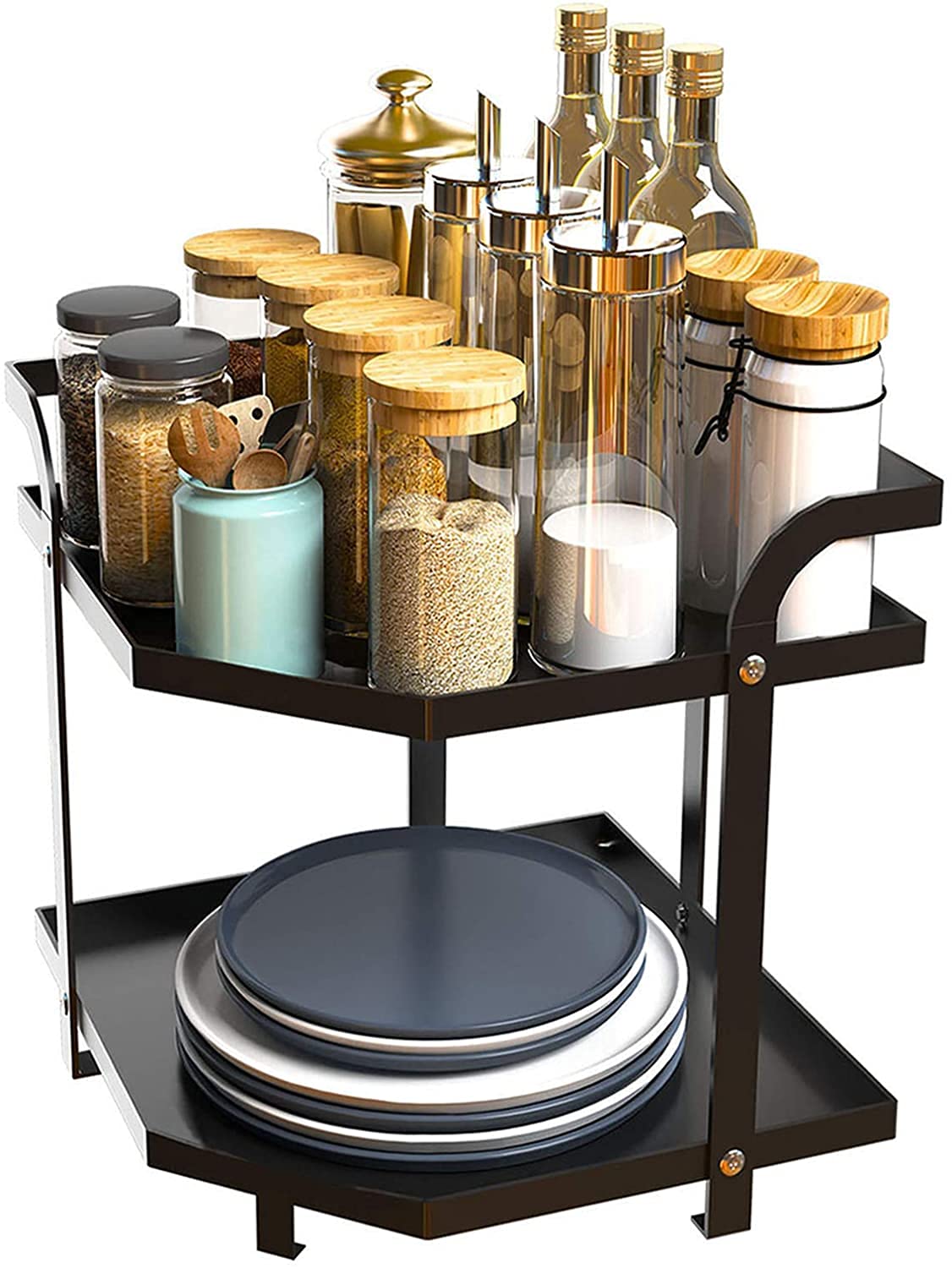 Indian Decor. Alloy Steel 21517 TwoTier Corner Shelf Kitchen Counter Rack  Cabinet Pantry Organizer, Plate Shelf, Spice Rack, 