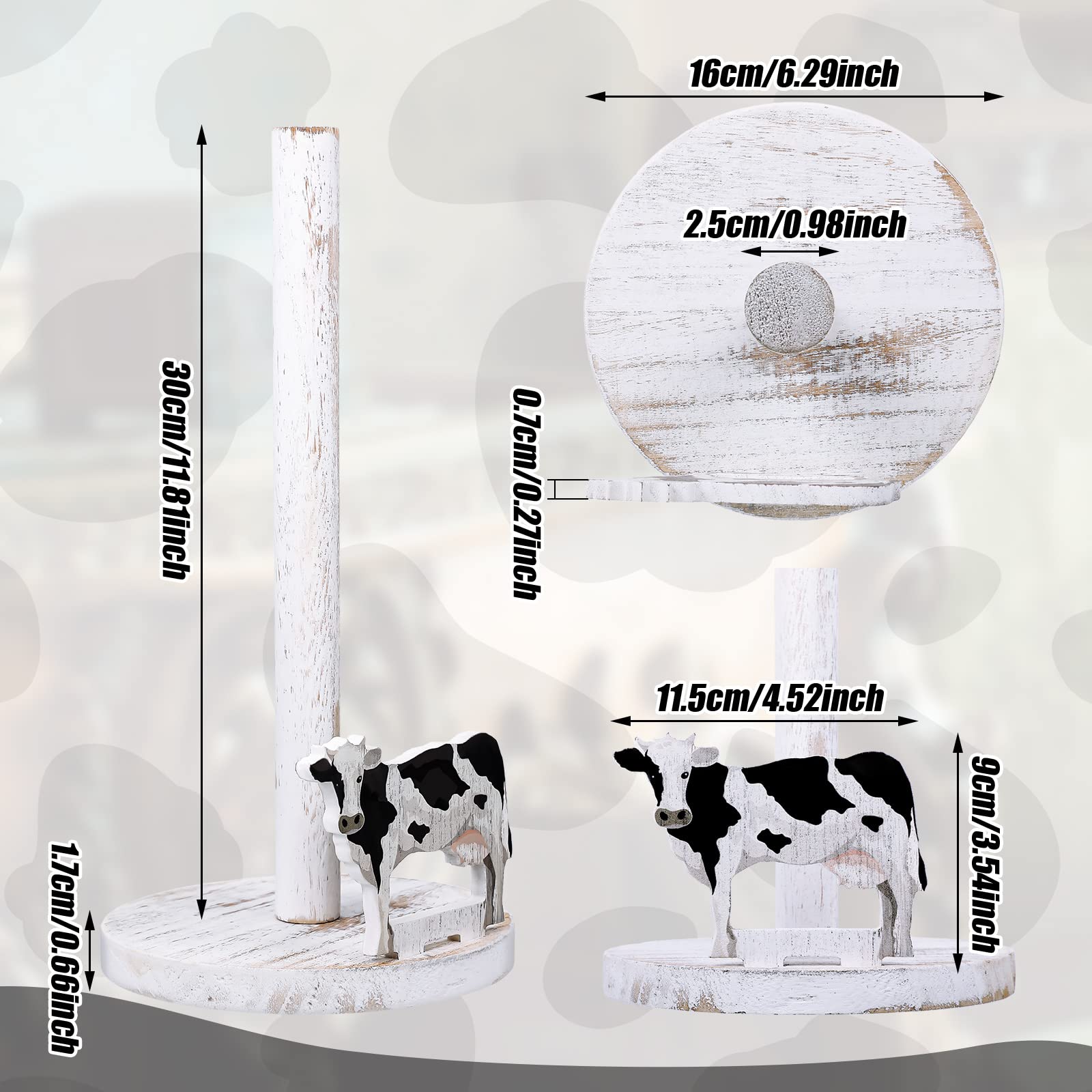 Farmhouse Paper Towel Holder Cow Rooster Sunflower Wooden Paper Towel Stand Paper Towel Dispenser Decorative Farm Kitchen Access