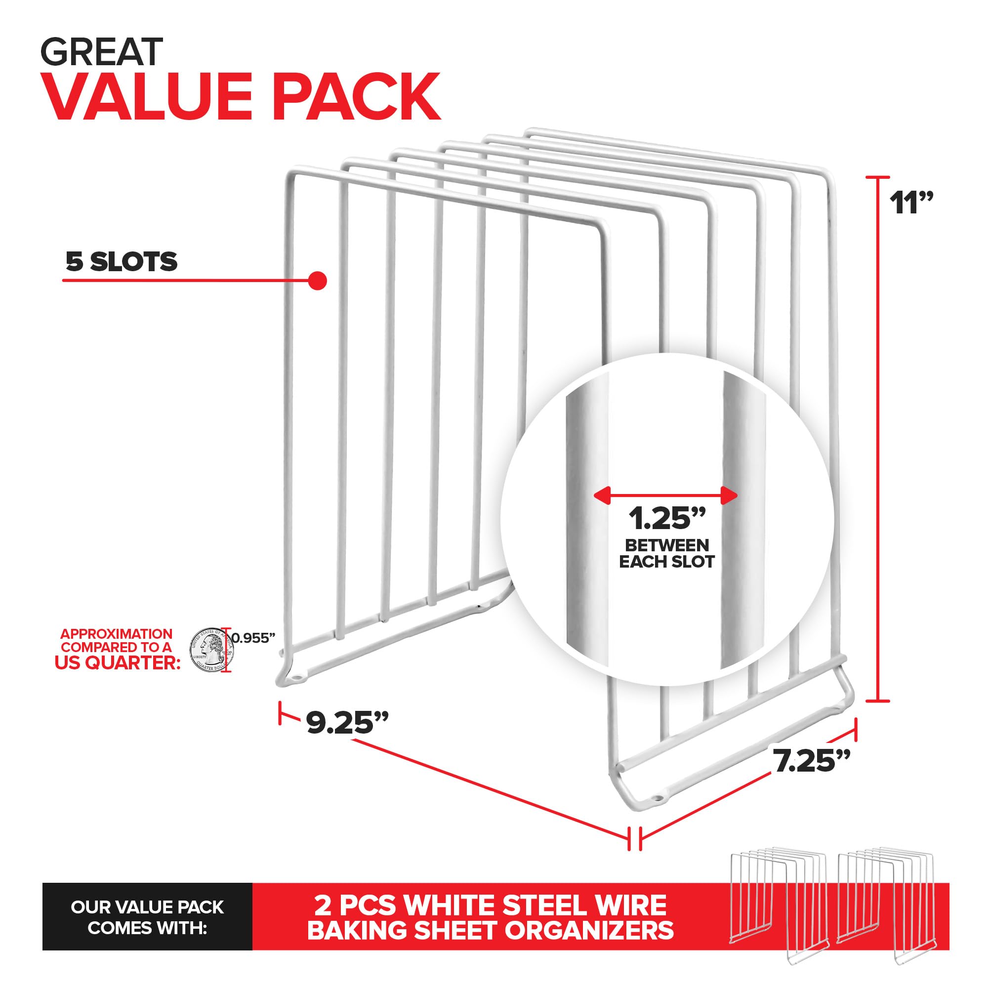 Stock Your Home White (2 Pack) Extra Tall Steel Baking Pan Organizer Rack For Cabinet Storage Or Kitchen Counter, Cookie Baking