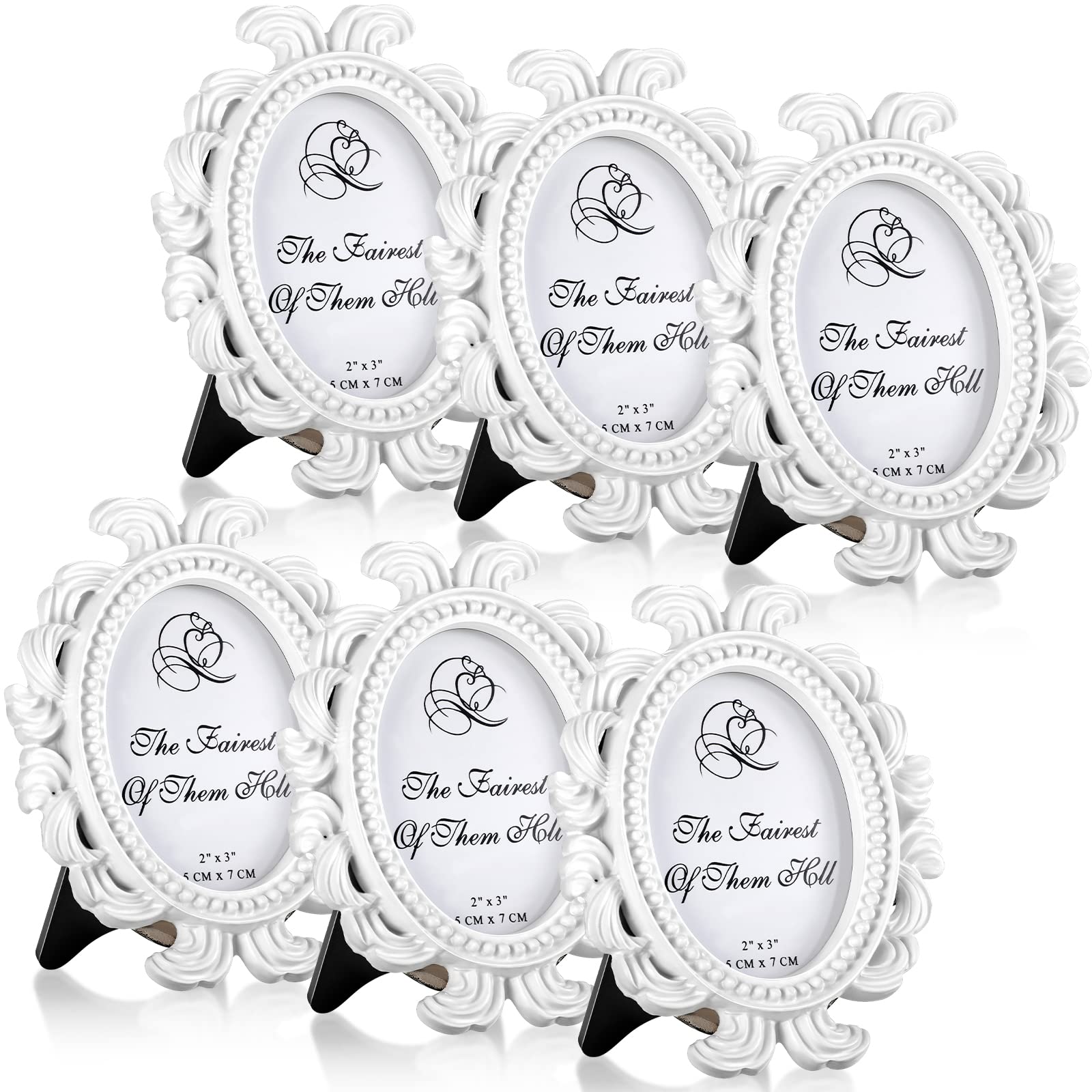 Vicenpal 6 Pieces Vintage Picture Antique Photo Frame Baroque Place Card Photo Holder Mini Picture Resin Oval Display Beaded Fra