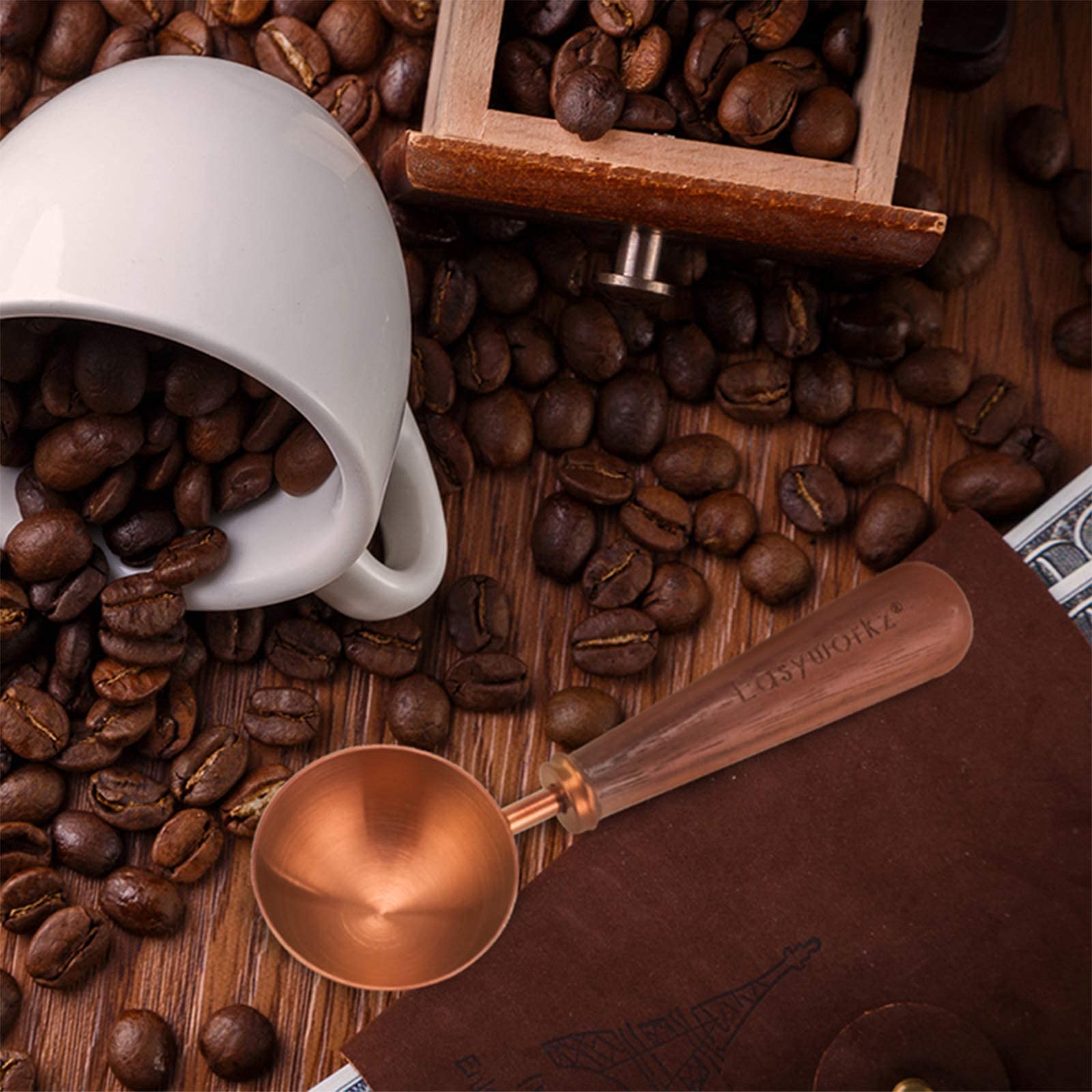 Easyworkz Retro Stainless Steel Coffee Spoon With Black Walnut Handle,10G - Measuring Spoon (Rose Gold)