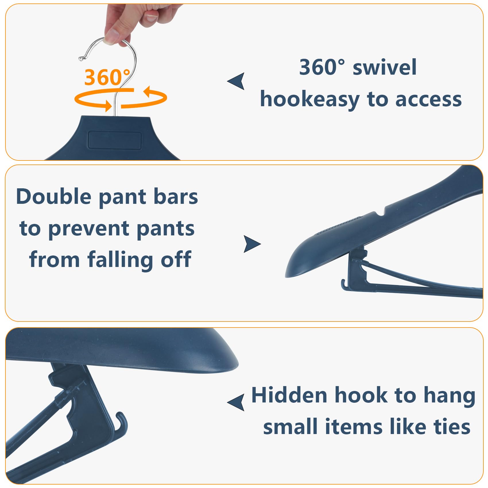 Suit Hangers For Men 50 Pack, Extra Wide Hangers Non Slip Width 17.7'', Blue Coat Hangers Thick Plastic With Pants Bar 360 Swive