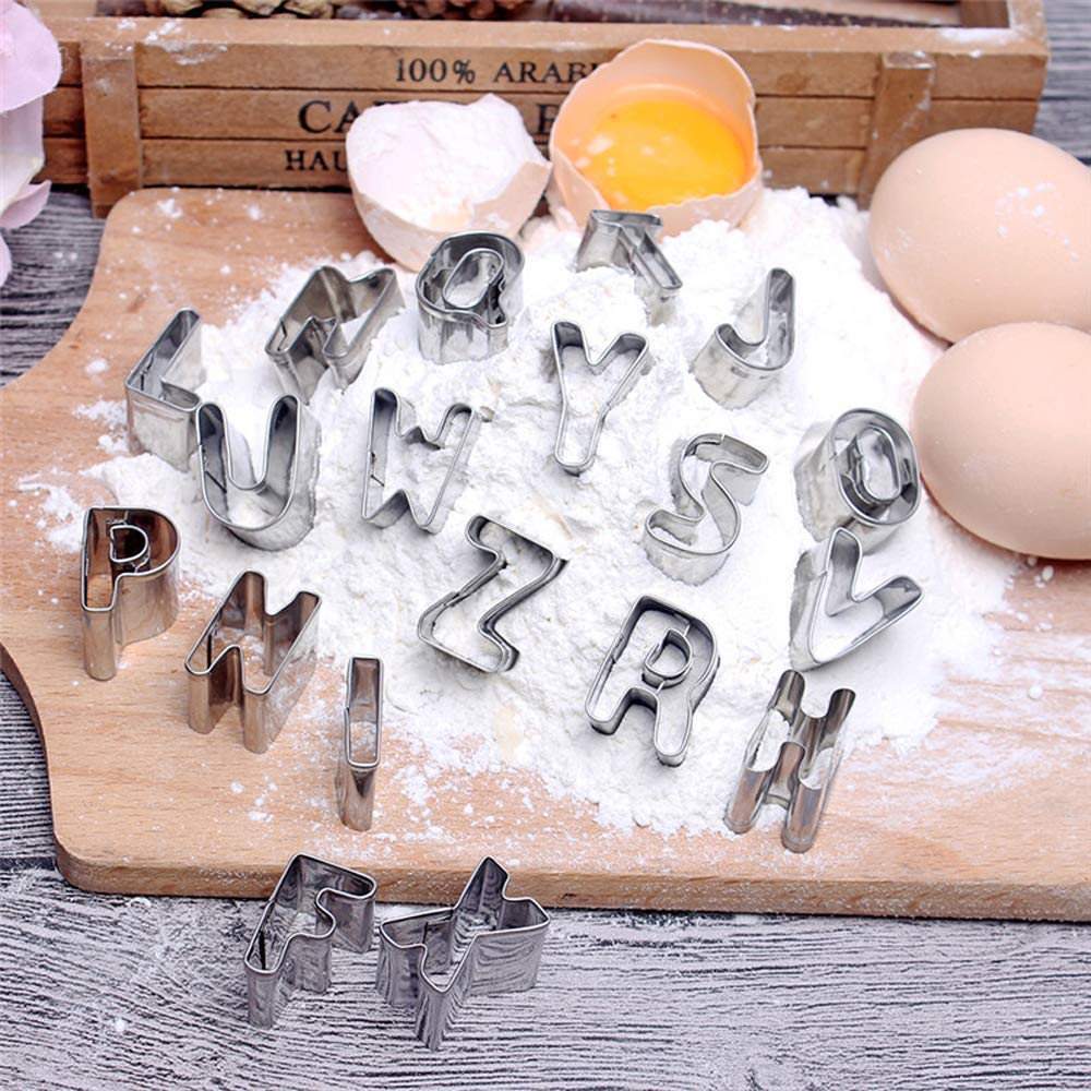 Alphabet Cookie Cutters Cake Letters Set of 26 Pieces Stainless Steel Christmas/Holiday Molds Tools for Fondant Biscuit  Cake  Fruit  Vegetables  or Dough Cut