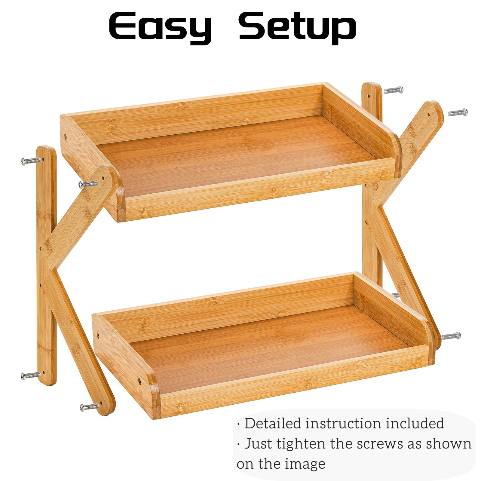 AVLA 2-Tier Coffee Station Organizer, Bamboo Kitchen Counter Shelf, Countertop Spice Condiment Rack Syrup Storage Holder, Tea St