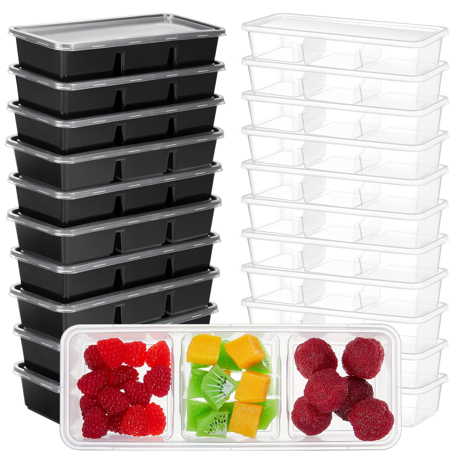 Hushee 10 Pack 17 oz Small Meal Prep Containers with 3 Compartments Snack Containers with Lid Disposable Plastic Bento Box Trave