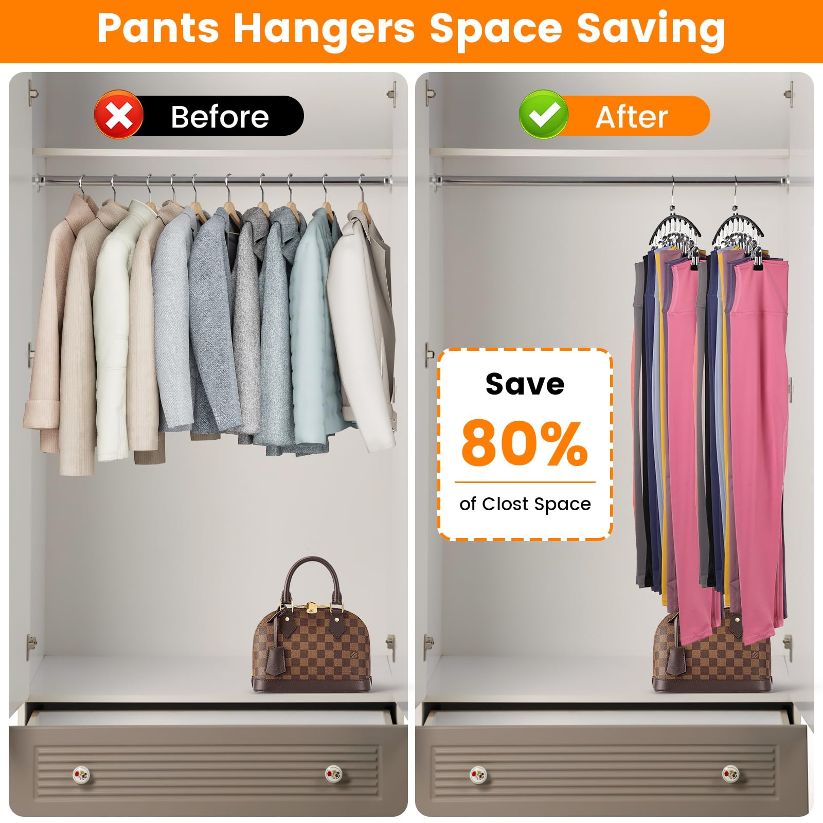 Legging Organizer For Closet, 2 Pack Metal Yoga Pants Hangers W/10 Clips Holds 20 Leggings/Hats/Jeans/Skirts Space Saving Closet