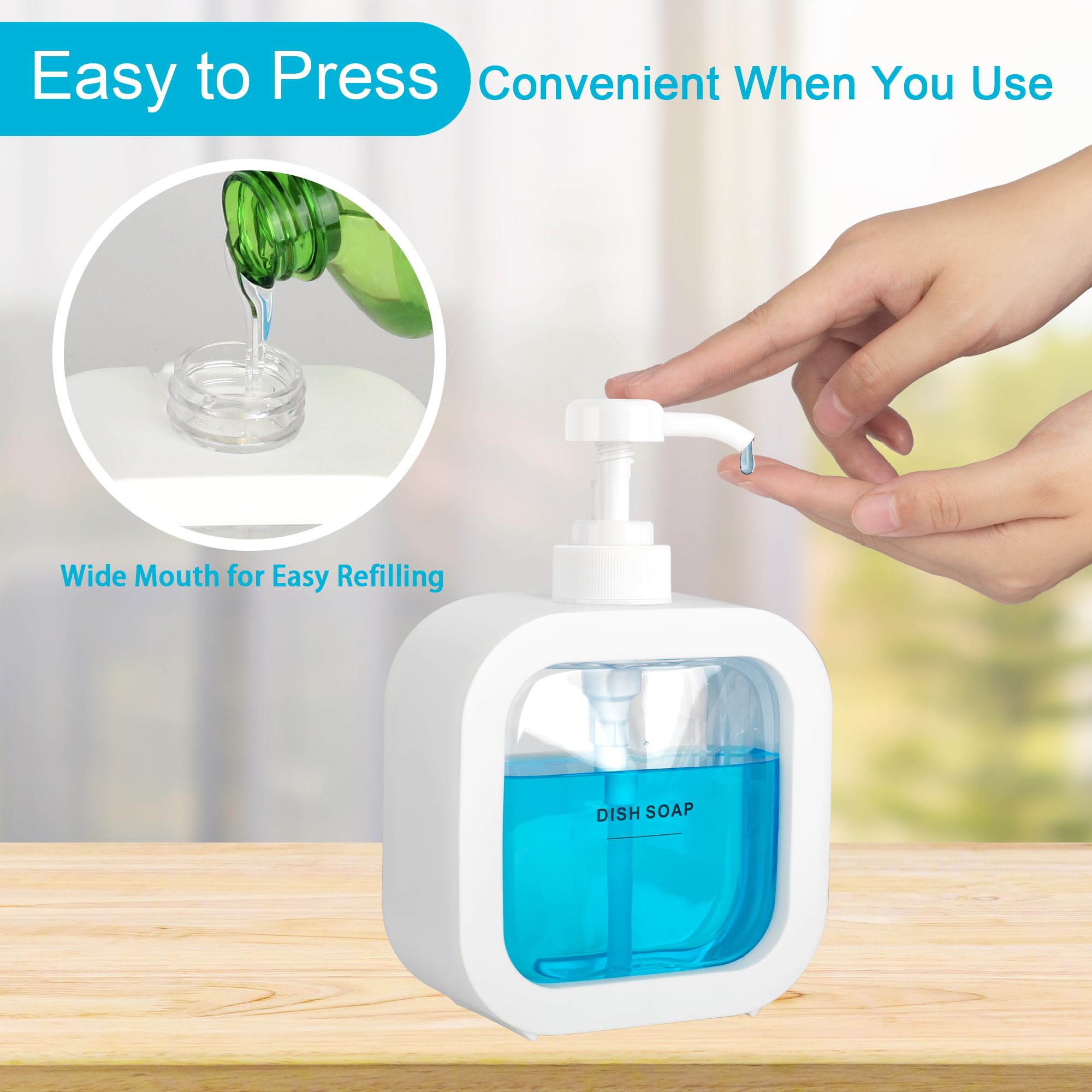 Onecocoa Modern Soap Dispenser For Bathroom And Kitchen Sink, Small Hand Soap Plastic Dish Soap Dispenser With Pump And Labels -