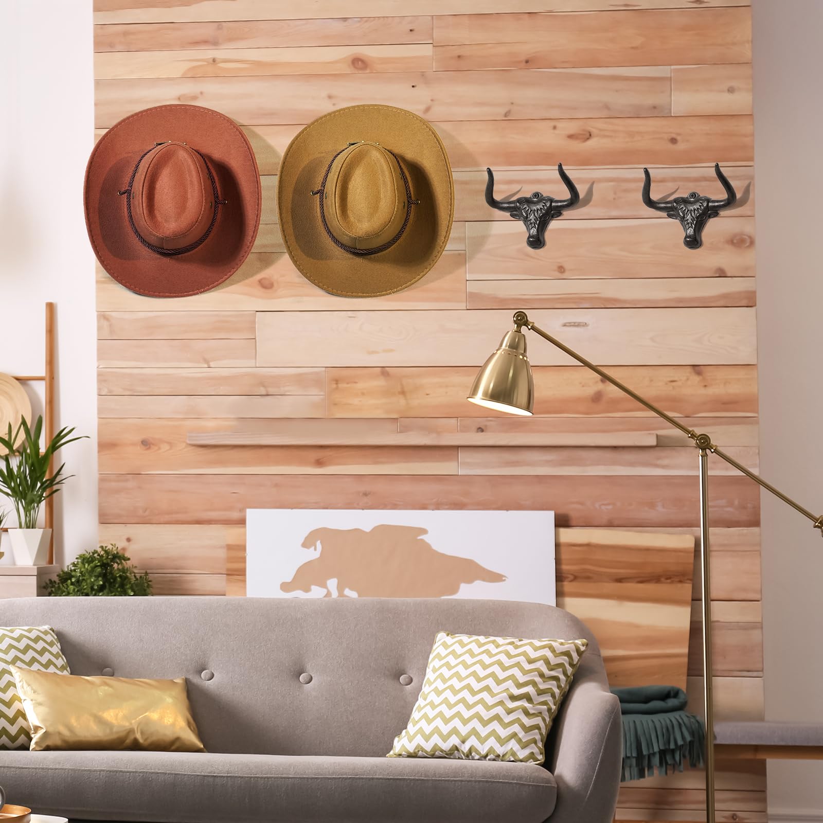 Hydermus Cowboy Hat Rack For Wall 4 Pack Modern Metal Cowboy Hat Holder Cast Iron Cowgirl Hat Hanger Western Longhorn Hooks For