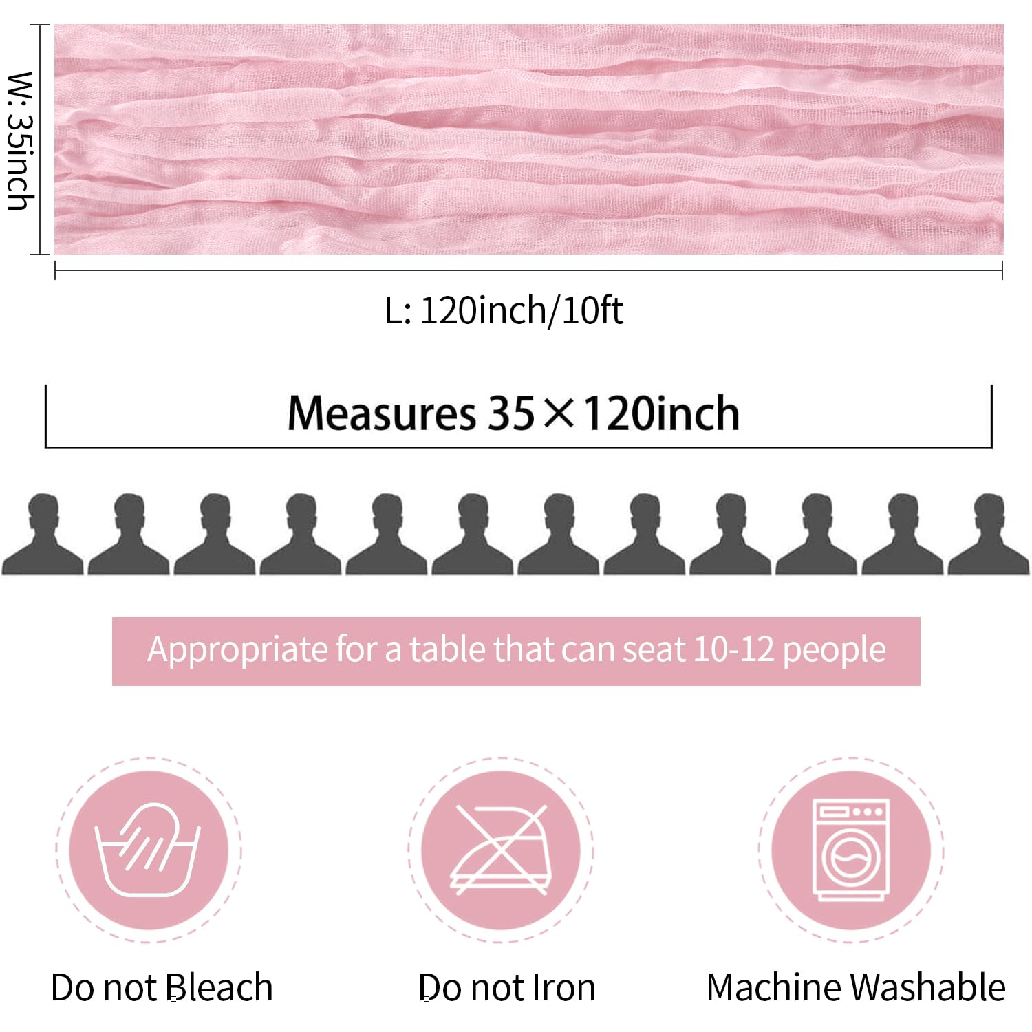 12 Pack Light Pink Table Runner Cheesecloth Rustic Sheer Gauze Table Runner 35x120 Inch for Wedding Baby Shower Bridal Shower Pa