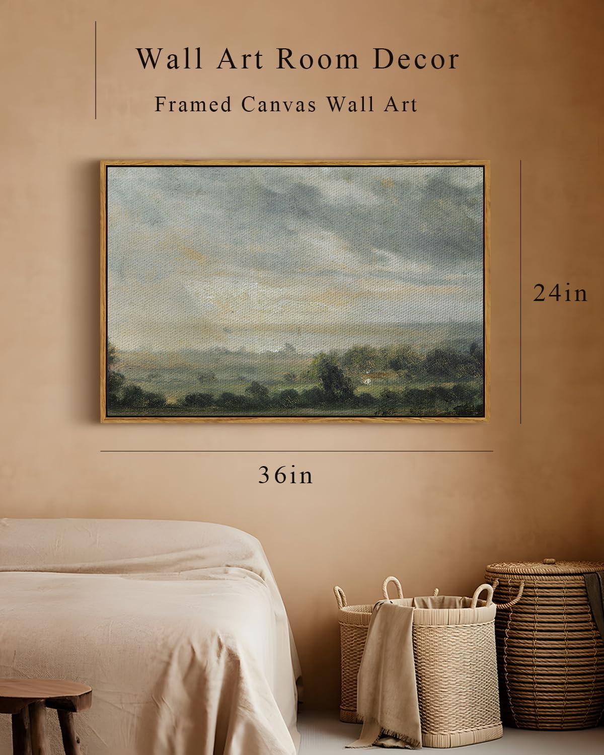 InSimSea Framed Landscape Canvas Wall Art Home Decor | Wild Field under Clear Sky | Modern Farmhouse Decor for Room Aesthetic | Cottagecore Bedroom Kitchen Bathroom Decor Wall Prints 24x36inch
