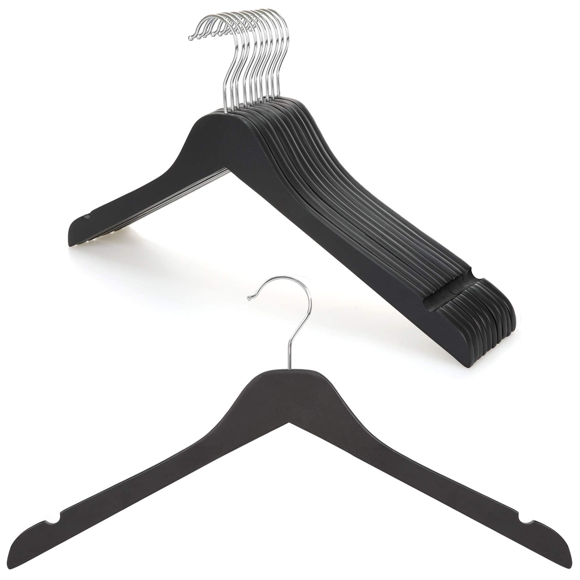 Topia Hanger Black Wooden Hangers, 0.28-Inch Slim Wood Clothes Hanger With Flat Design And Smooth Notches, Lightweight Space Sav