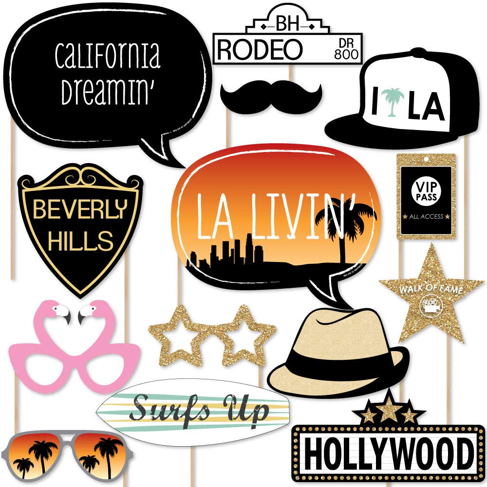 Big Dot Of Happiness La Livin - Hollywood California Party Booth Props Kit 20 Count