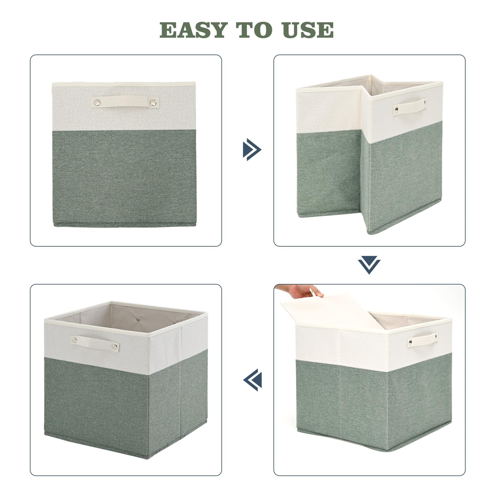 13 X 13 Inch Fine Linen Storage Bins With Handles,Fabric Cube Boxs,Collapsible Basket Organizers For Shelves For Home, Closet Dr