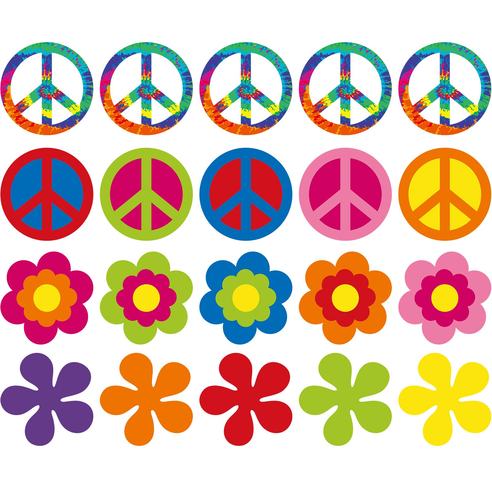 Gejoy 20 Pieces 60s Party Cutout 60s Groovy Party Cut-Outs Decoration Retro Flower Cutouts Peace Sign Cutouts with Glue Point 
