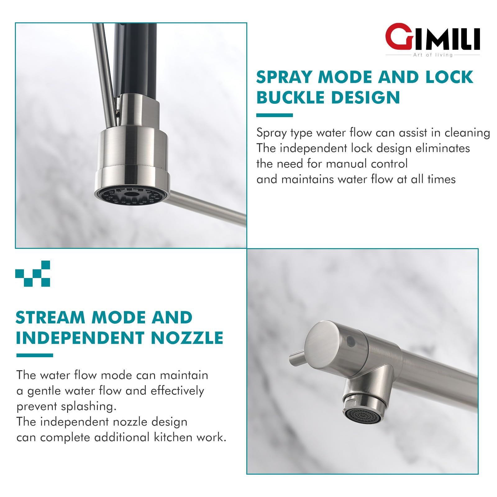 Gimili Kitchen Faucet With Soap Dispenser Commercial Kitchen Faucet With Pull Down Sprayer Double-Headed Single Handle Spring St