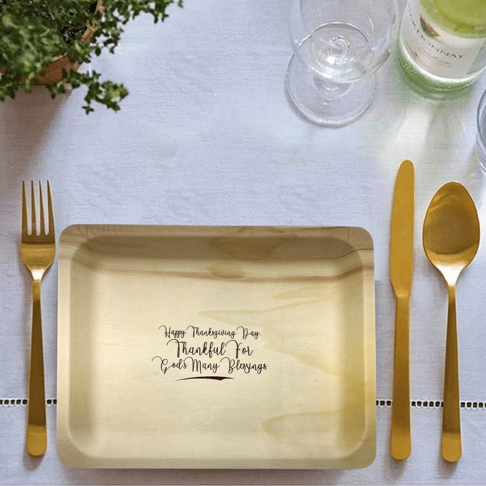 Perfect Stix 10'' Wooden Plates With Thankful For God'S Blessings Custom Print - Pack Of 25Ct