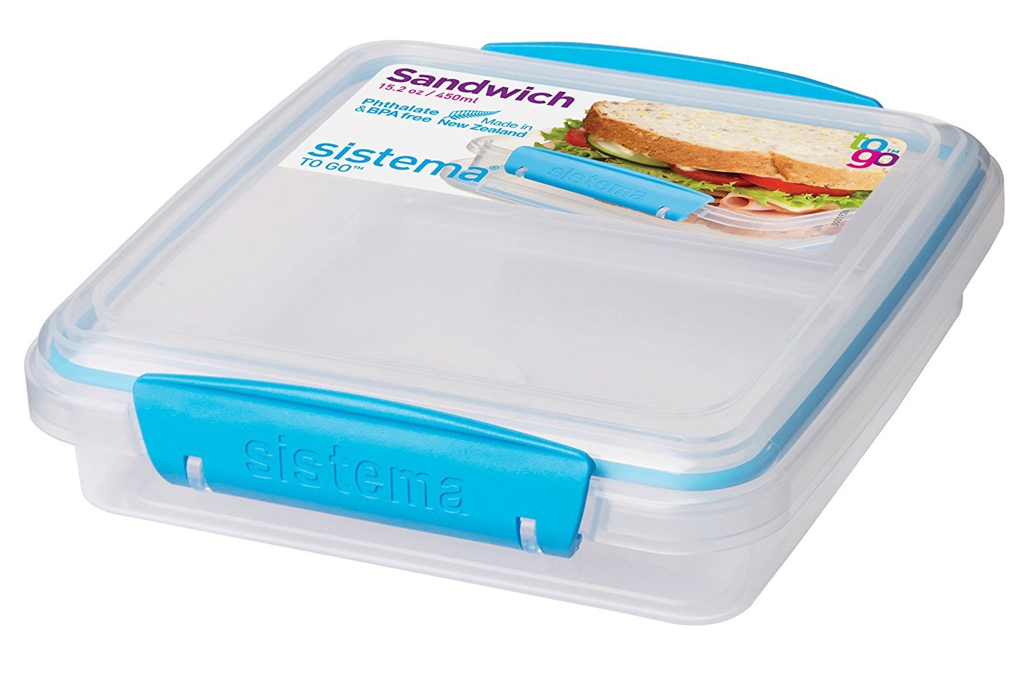 Sistema To Go Collection Sandwich Box Food Storage Container, 15.2 Oz, Blue