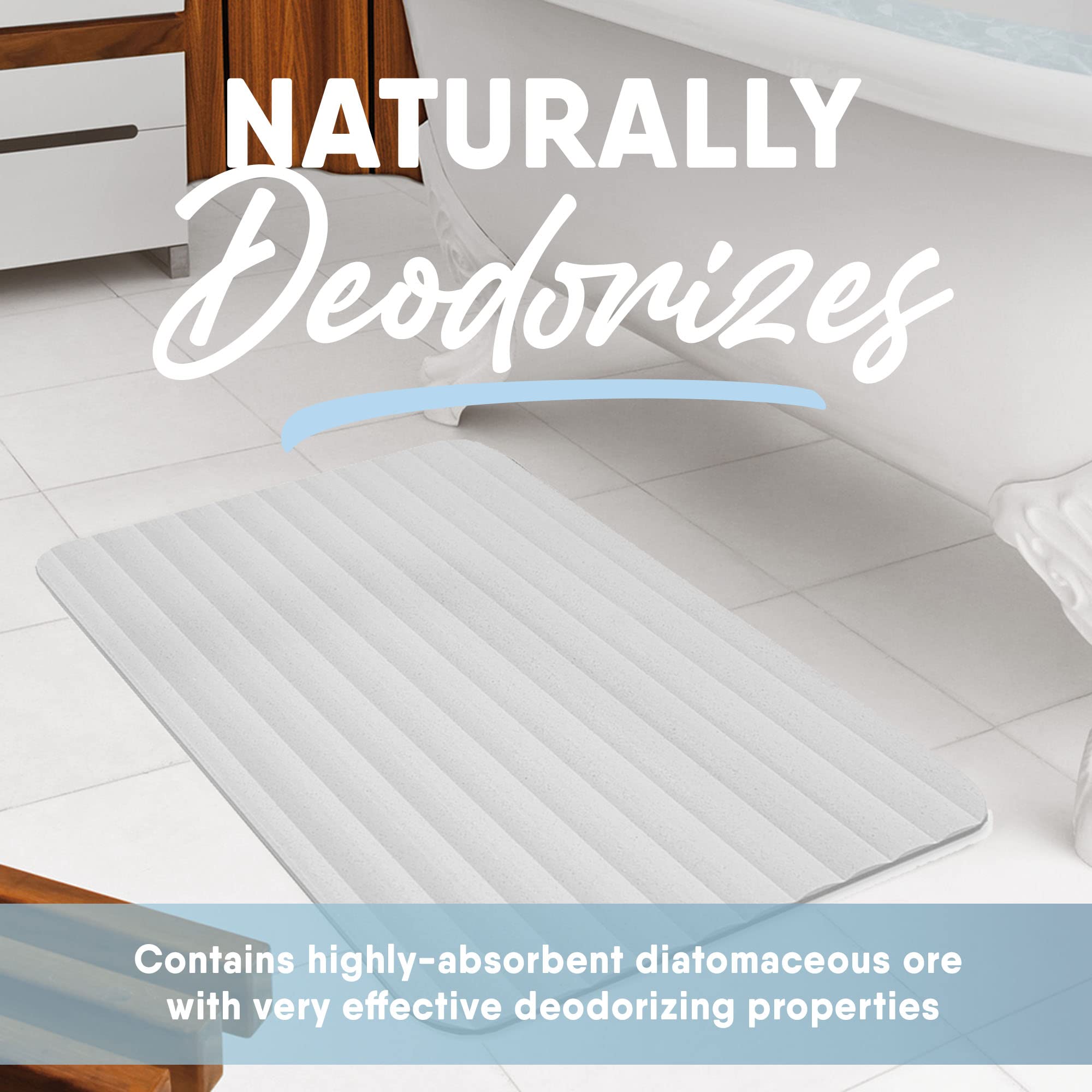 Microdry Drystone Absorbent Made With Real Stone For Super Fast Drying, Lightweight And Shock Resistant 18 X 23 Bath Mat, White