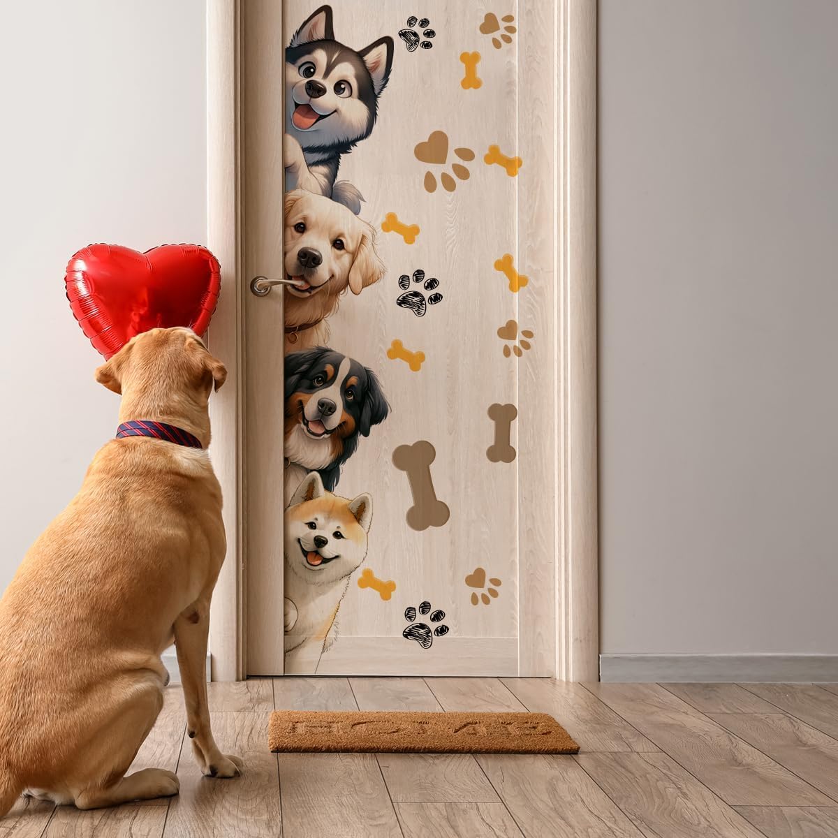 44.9 X 9.8 Inch Dog Door Decals Cartoon Animal Wall Sticker Dog Wall Decals For Kids Baby Nursery Playroom Bedroom Classroom Kin