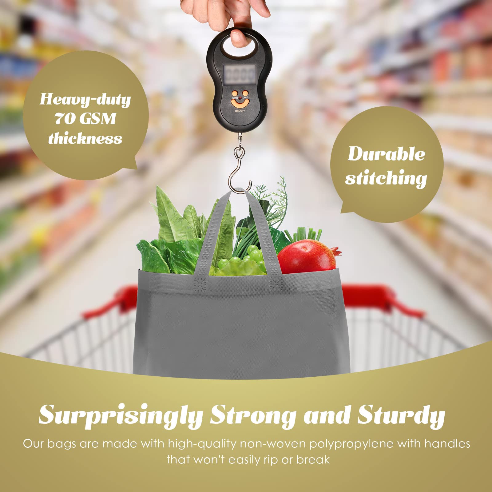 100 Pieces Reusable Totes Bag Set Non Woven Grocery Bag With Handles Fabric Portable Tote Bag Bulk For Shopping Events Party (Gr