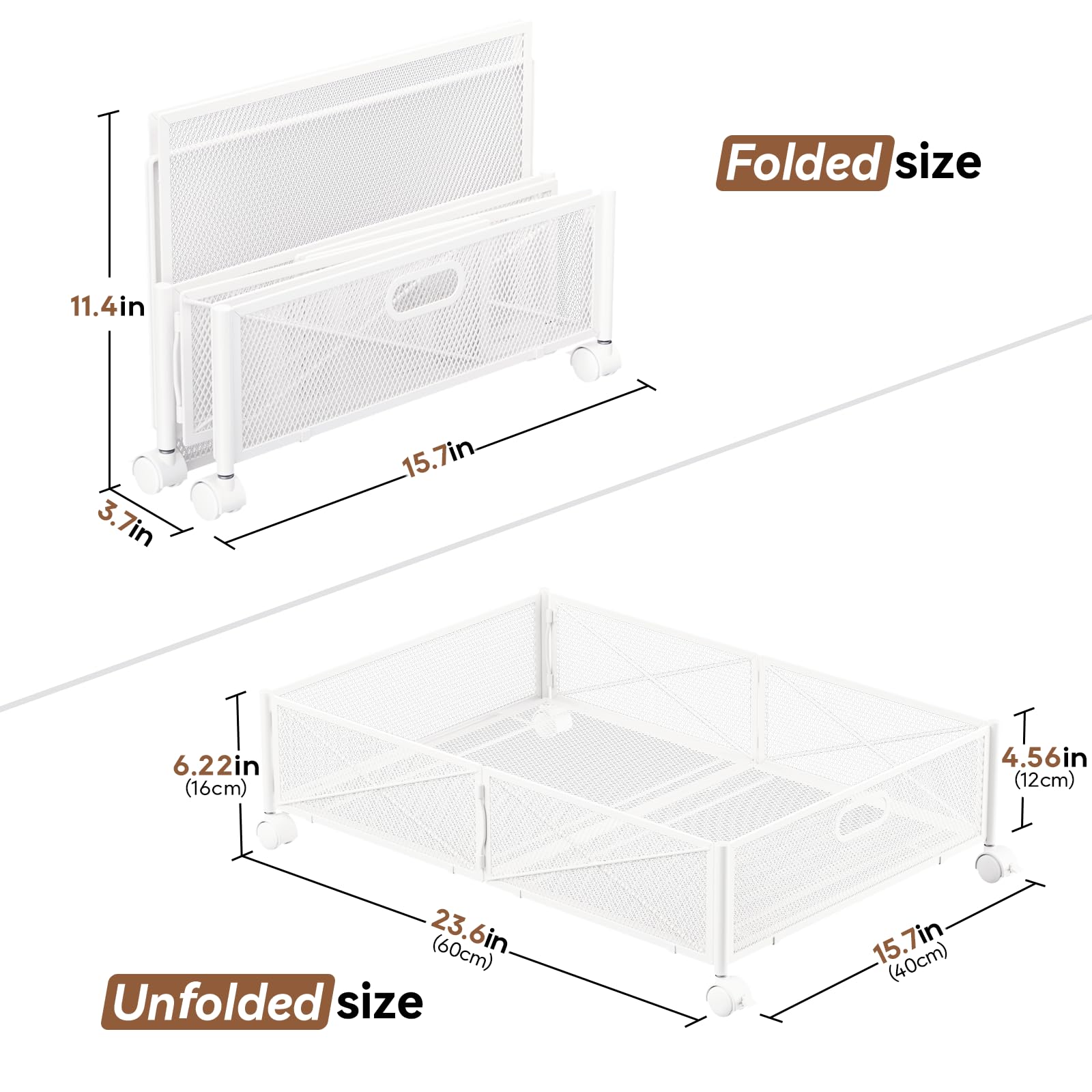 PHINOX Under Bed Storage with wheels, Under the Bed Storage Containers,Upgrade Crossed Iron Wire, Metal Rolling Underbed Storage